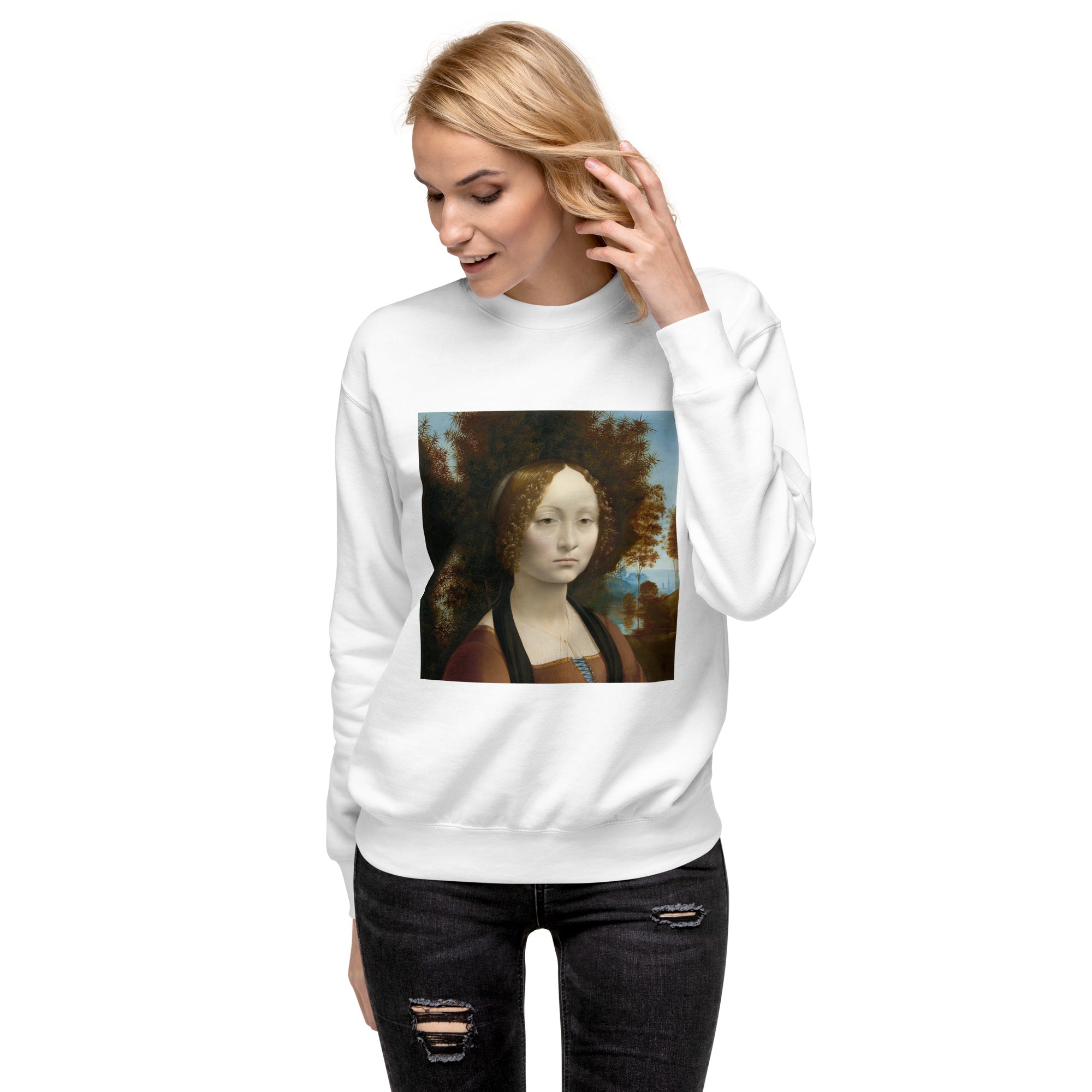 Sweatshirt mit berühmtem Gemälde „Ginevra de‘ Benci“ von Leonardo da Vinci, Premium-Unisex-Sweatshirt