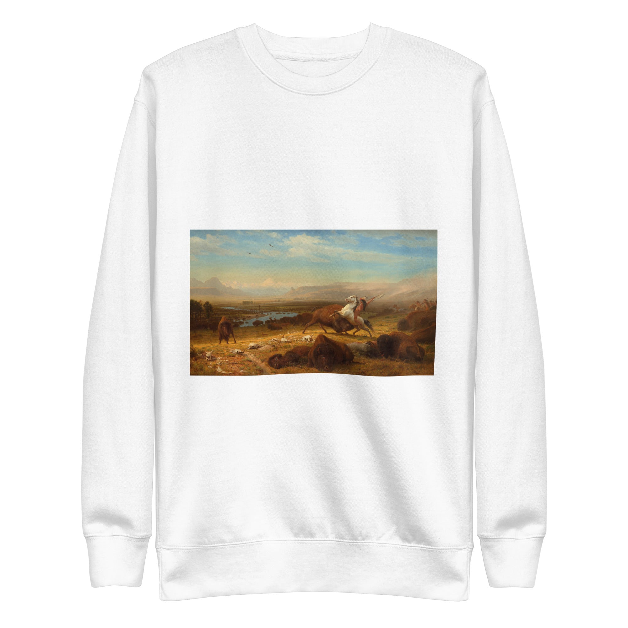 Sweatshirt mit berühmtem Gemälde „The Last of the Buffalo“ von Albert Bierstadt | Premium-Sweatshirt für Unisex