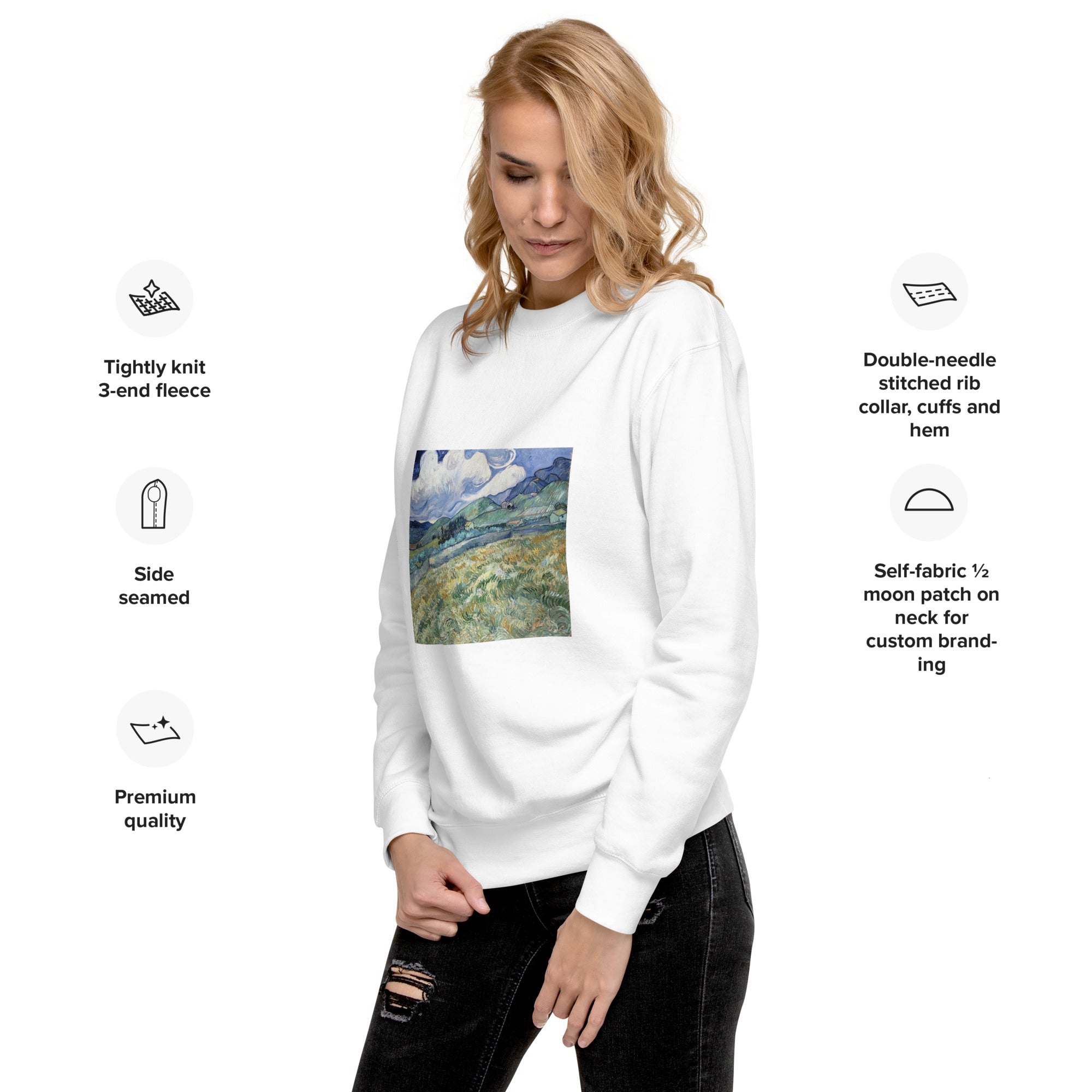 Sweatshirt mit berühmtem Gemälde „Landschaft von Saint-Rémy“ von Vincent van Gogh | Premium-Sweatshirt für Unisex