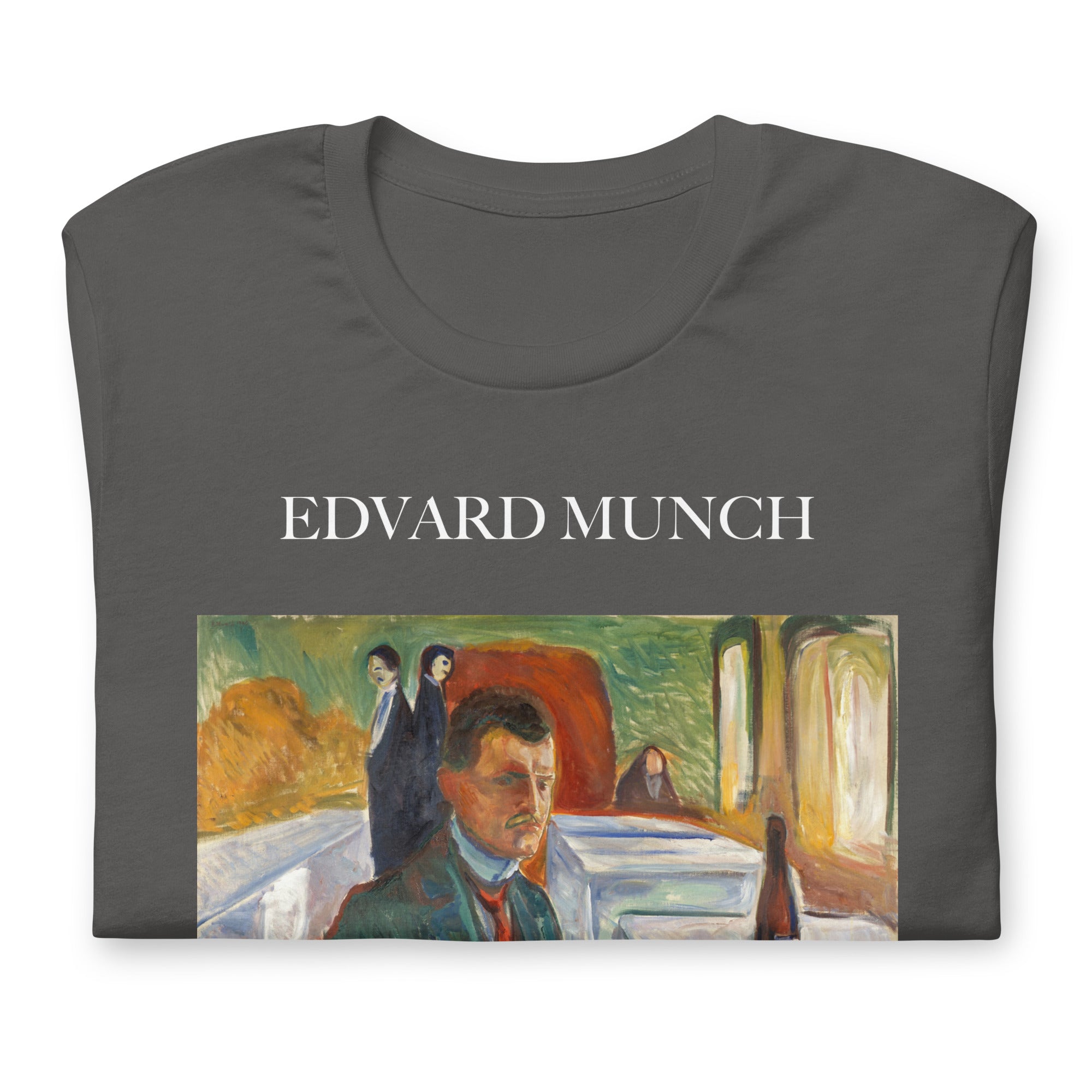 Edvard Munch 'Self-Portrait with a Bottle of Wine' Famous Painting T-Shirt | Unisex Classic Art Tee