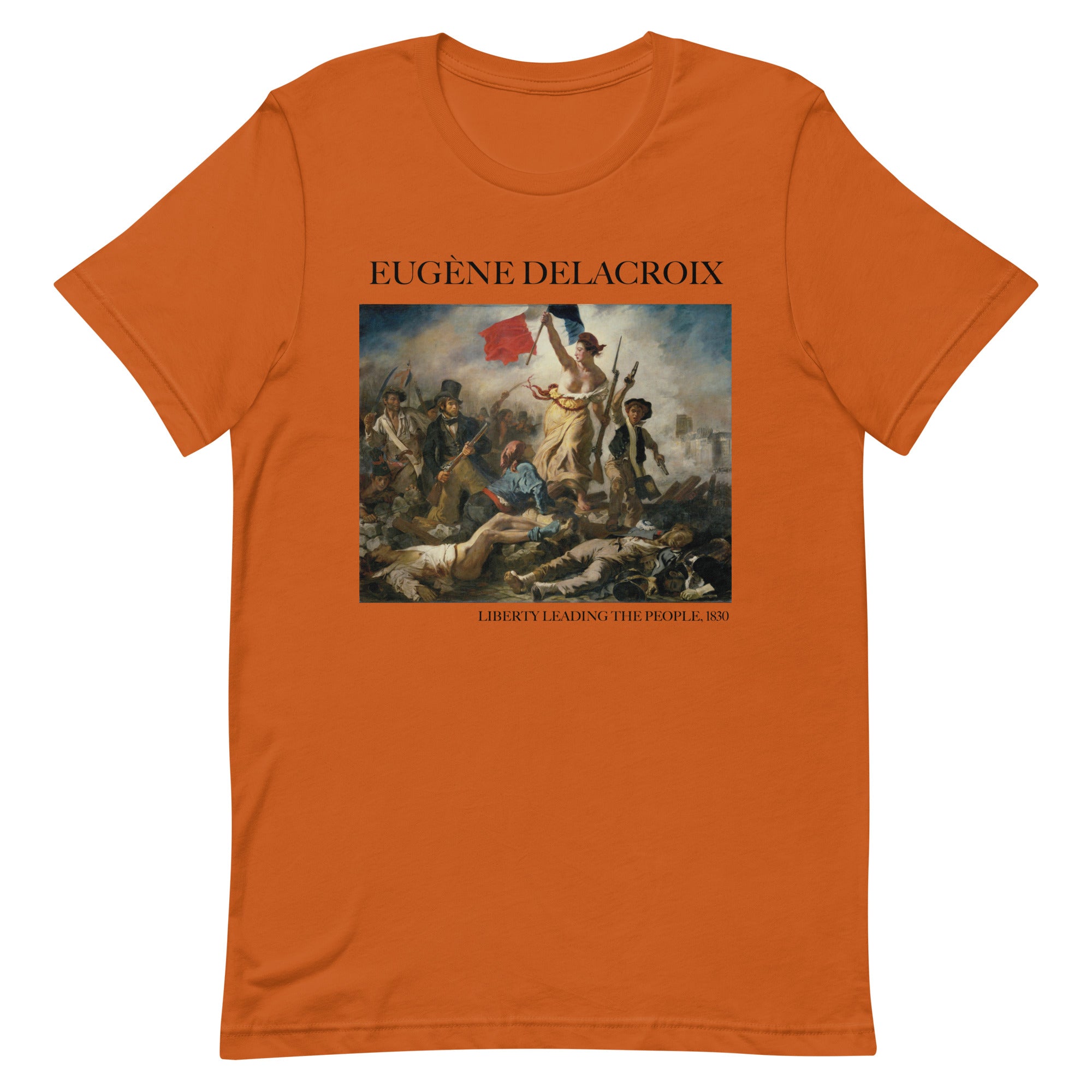 T-Shirt mit berühmtem Gemälde „Die Freiheit führt das Volk“ von Eugène Delacroix | Unisex-T-Shirt im klassischen Kunststil