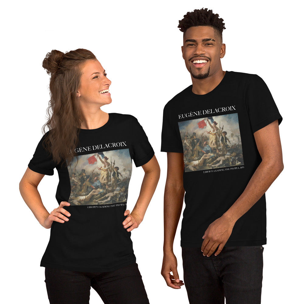 T-Shirt mit berühmtem Gemälde „Die Freiheit führt das Volk“ von Eugène Delacroix | Unisex-T-Shirt im klassischen Kunststil