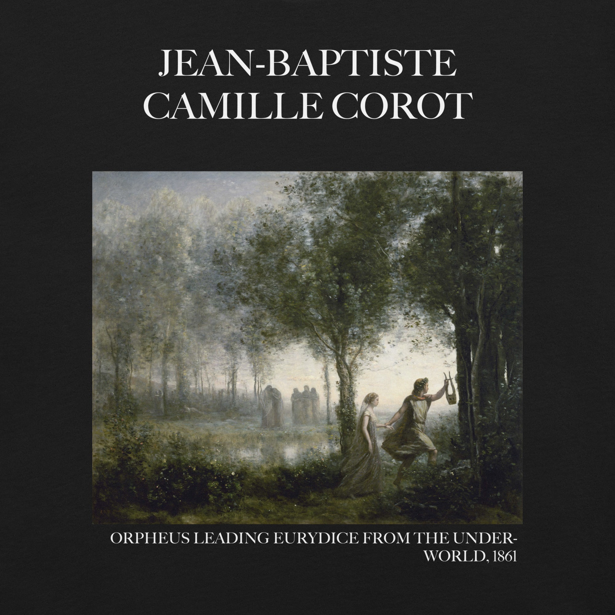 Jean-Baptiste Camille Corot T-Shirt mit berühmtem Gemälde „Orpheus führt Eurydike aus der Unterwelt“ | Unisex-T-Shirt im klassischen Kunststil