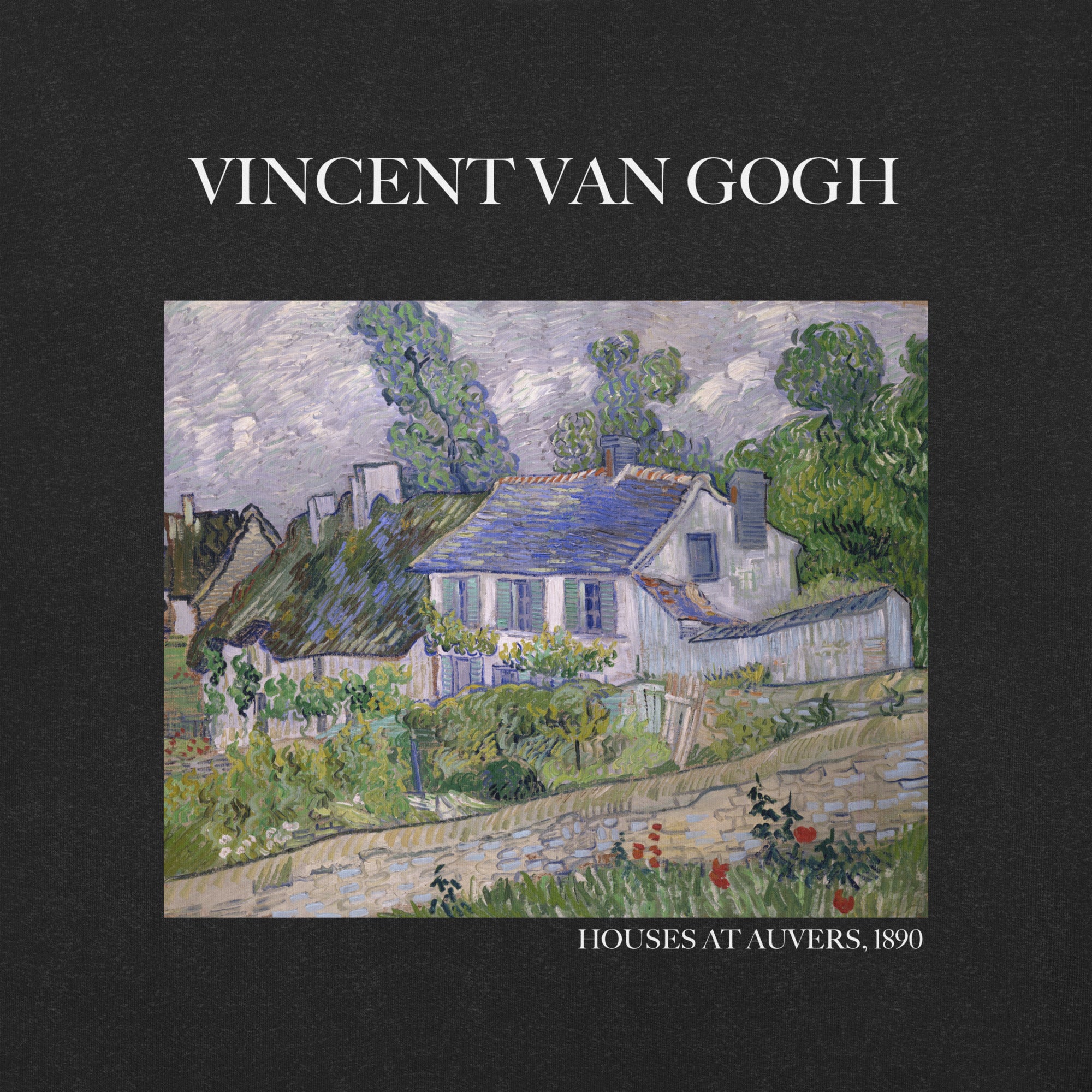 T-Shirt mit berühmtem Gemälde „Häuser bei Auvers“ von Vincent van Gogh | Unisex-T-Shirt im klassischen Kunststil