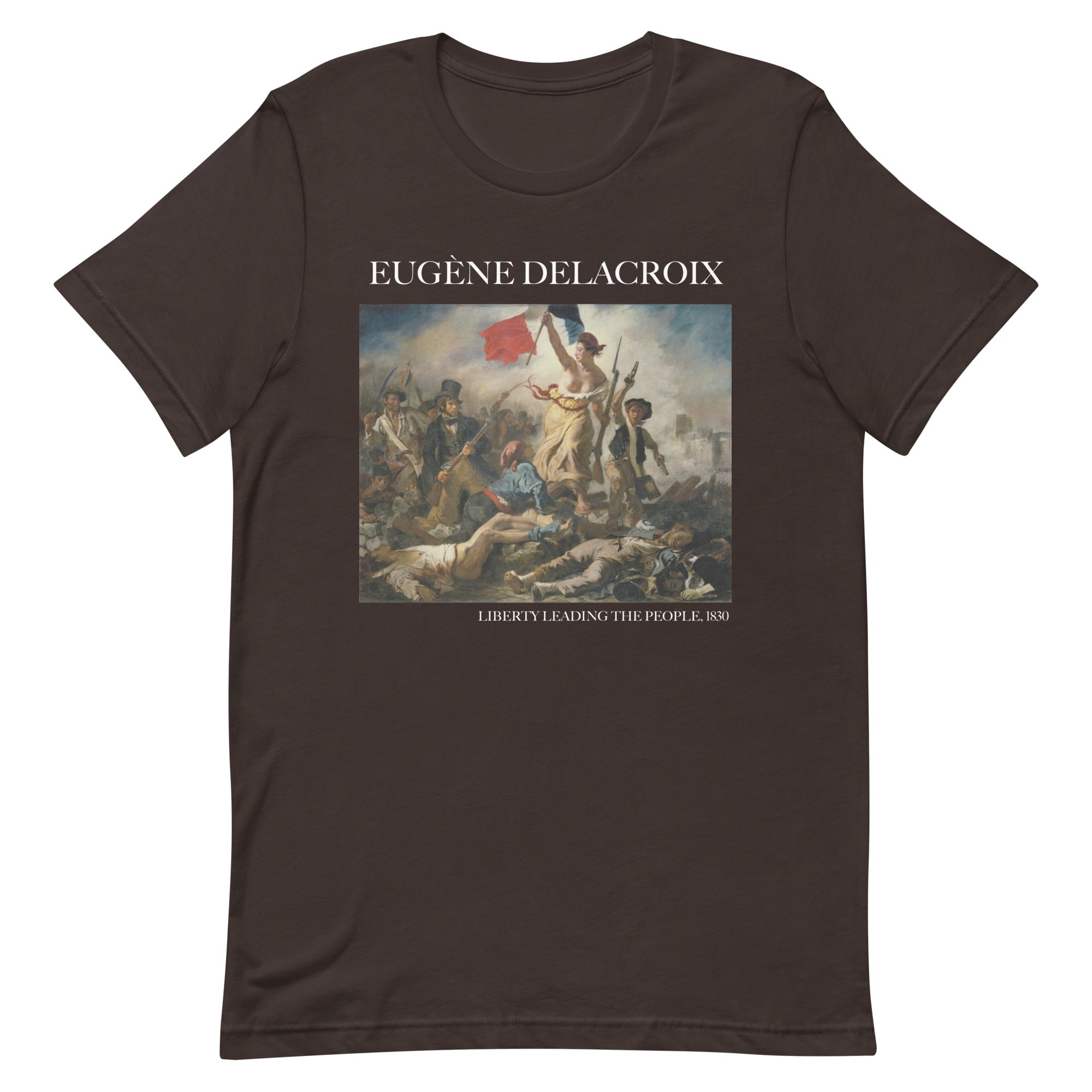 T-Shirt mit berühmtem Gemälde „Die Freiheit führt das Volk“ von Eugène Delacroix | Unisex-T-Shirt im klassischen Kunststil