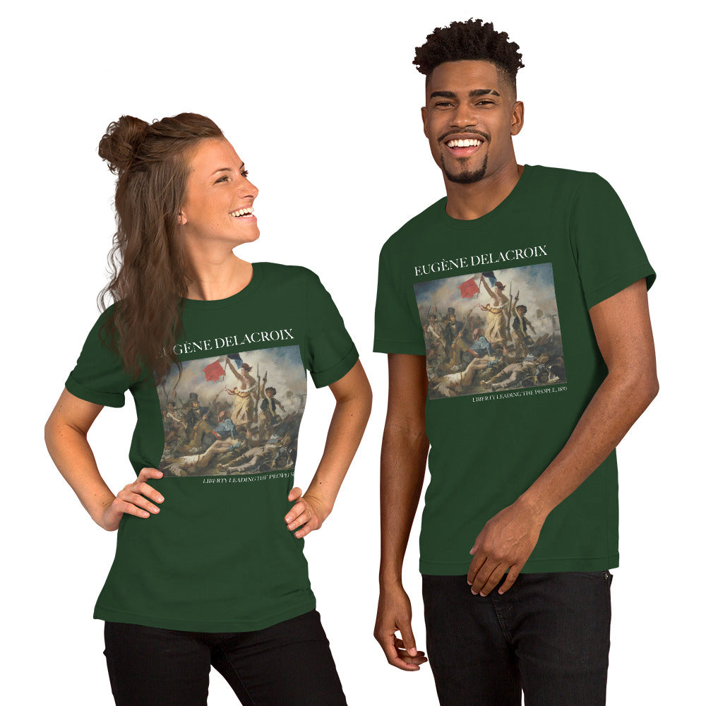 T-Shirt mit berühmtem Gemälde „Die Freiheit führt das Volk“ von Eugène Delacroix | Unisex-T-Shirt im klassischen Kunststil