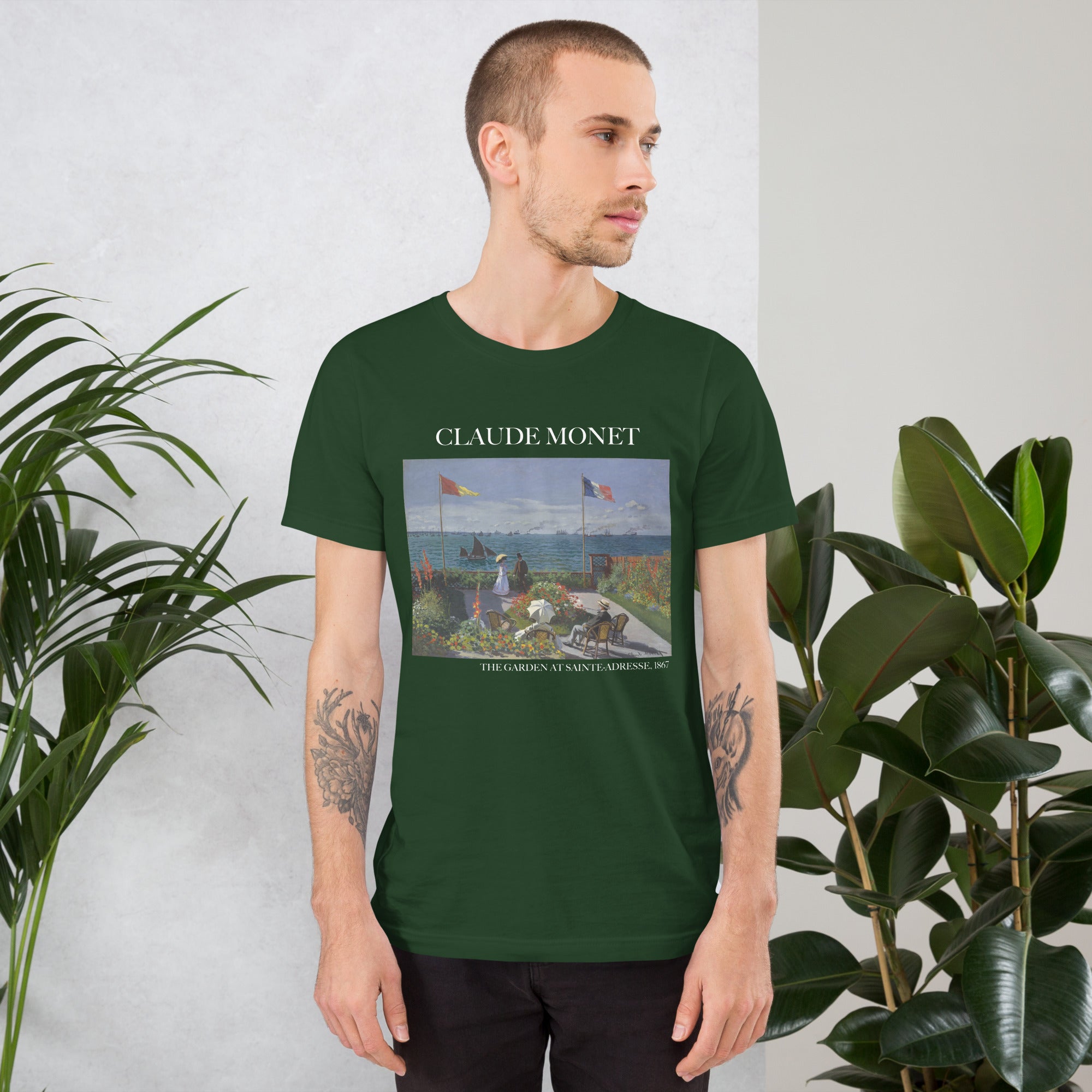 Claude Monet 'Der Garten in Sainte-Adresse' Berühmtes Gemälde T-Shirt | Unisex Klassisches Kunst-T-Shirt