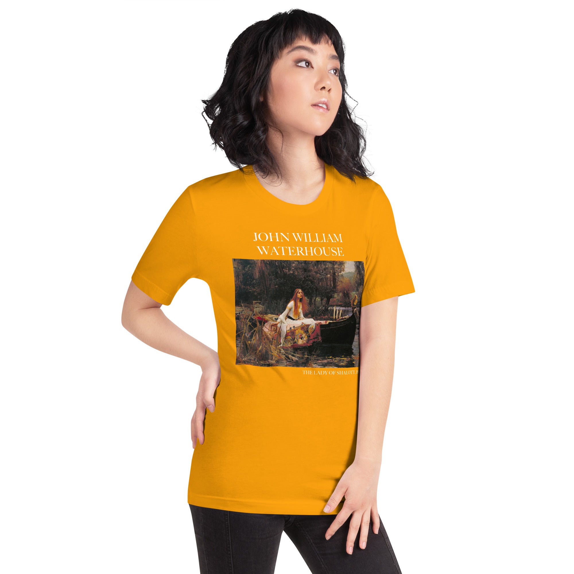 T-Shirt mit berühmtem Gemälde „Die Dame von Shalott“ von John William Waterhouse | Unisex-T-Shirt im klassischen Kunststil