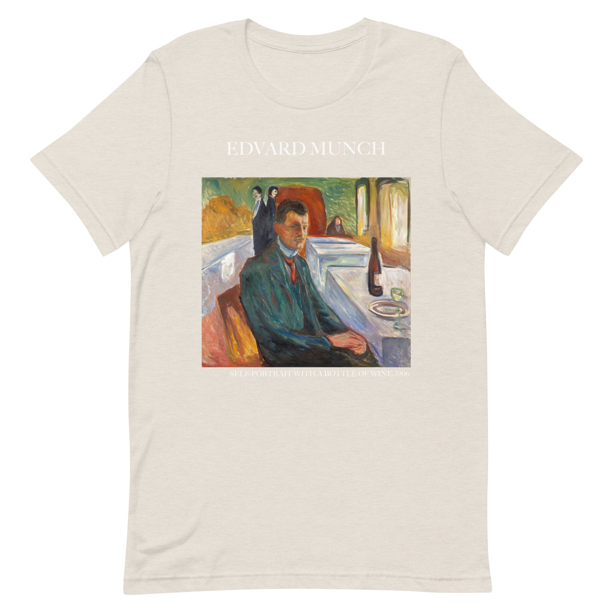 Edvard Munch 'Self-Portrait with a Bottle of Wine' Famous Painting T-Shirt | Unisex Classic Art Tee