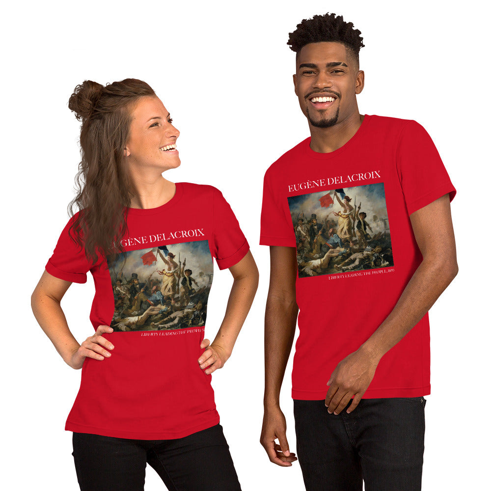 T-Shirt mit berühmtem Gemälde „Die Freiheit führt das Volk“ von Eugène Delacroix | Unisex-T-Shirt im klassischen Kunststil