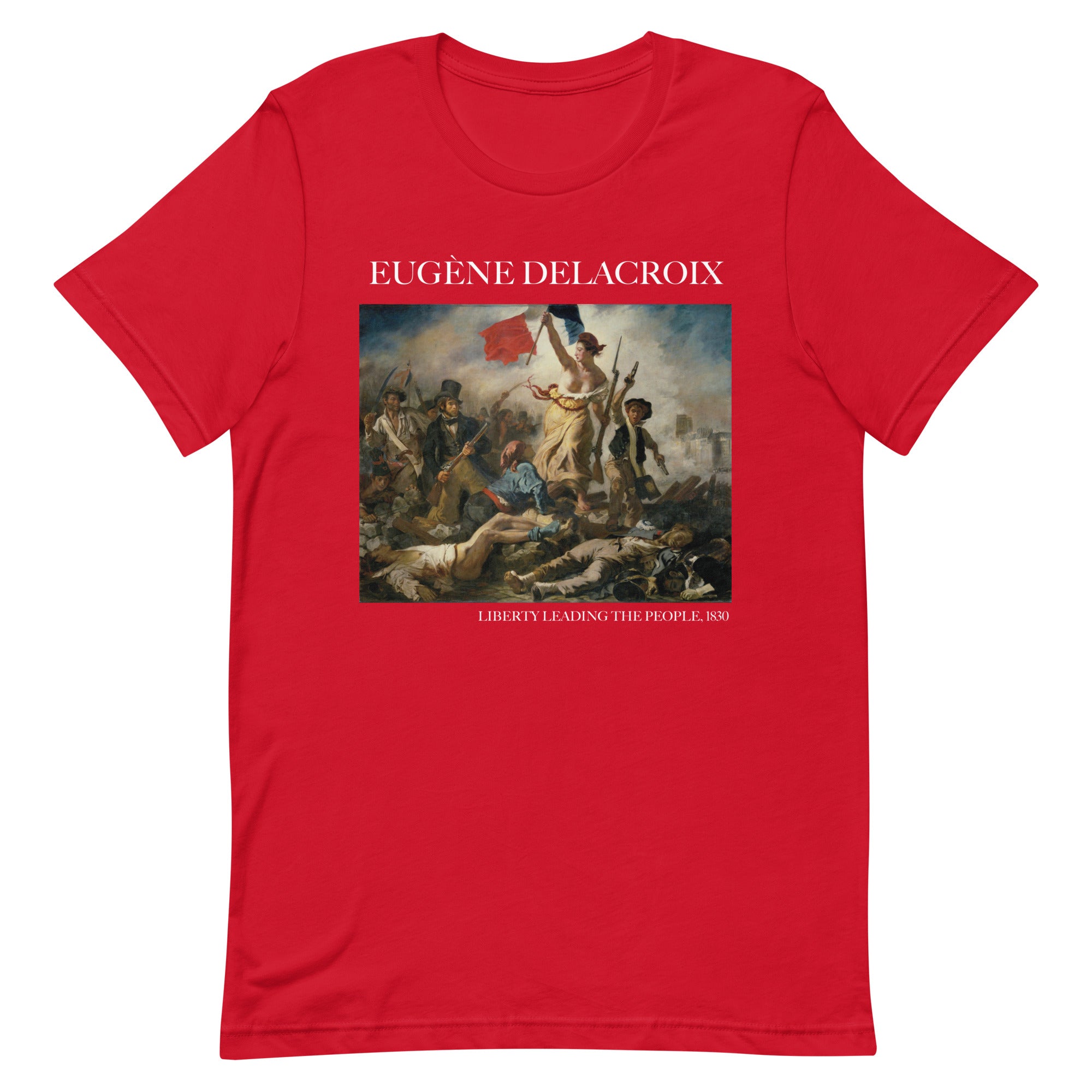 T-Shirt mit berühmtem Gemälde „Die Freiheit führt das Volk“ von Eugène Delacroix | Unisex-T-Shirt im klassischen Kunststil