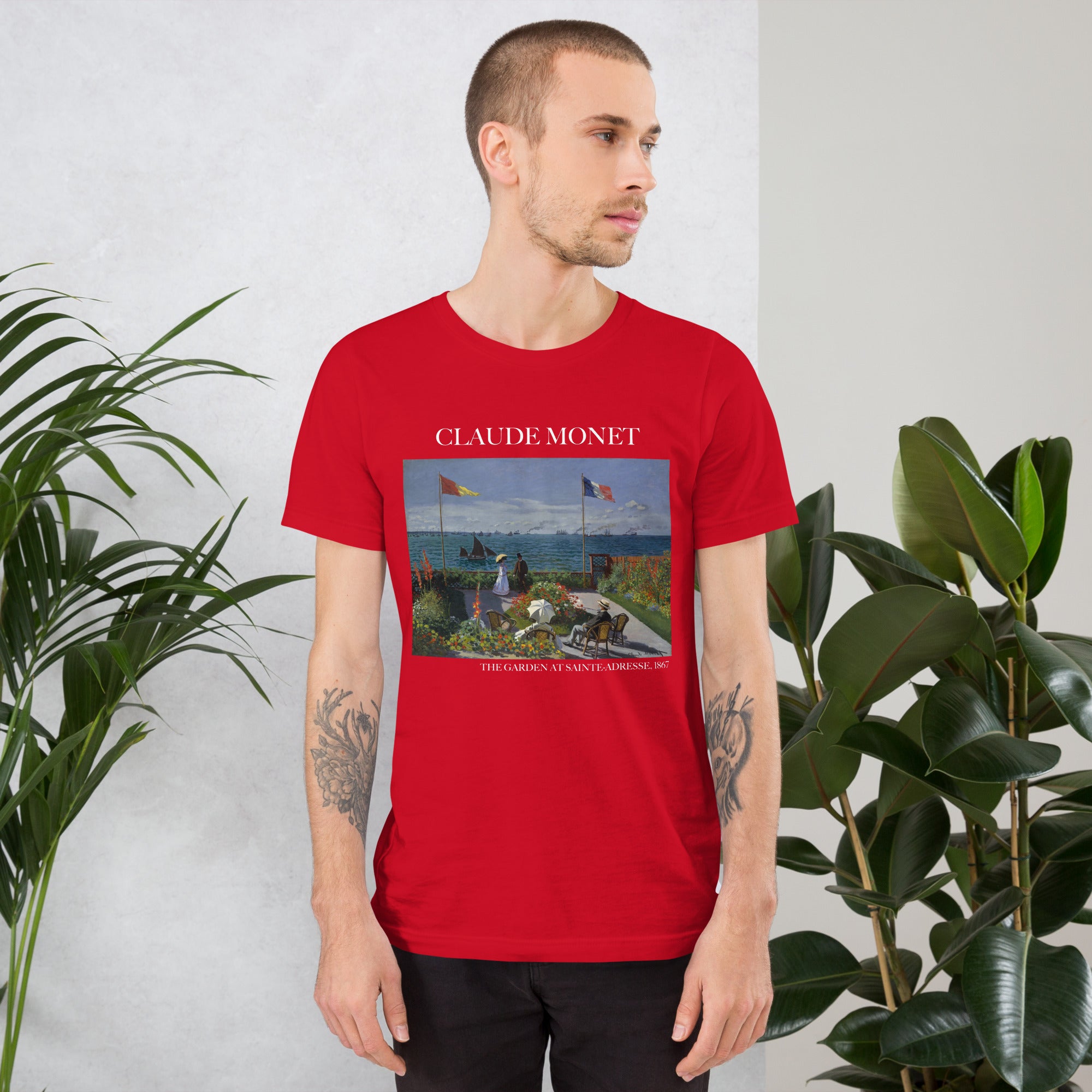 Claude Monet 'The Garden at Sainte-Adresse' Famous Painting T-Shirt | Unisex Classic Art Tee