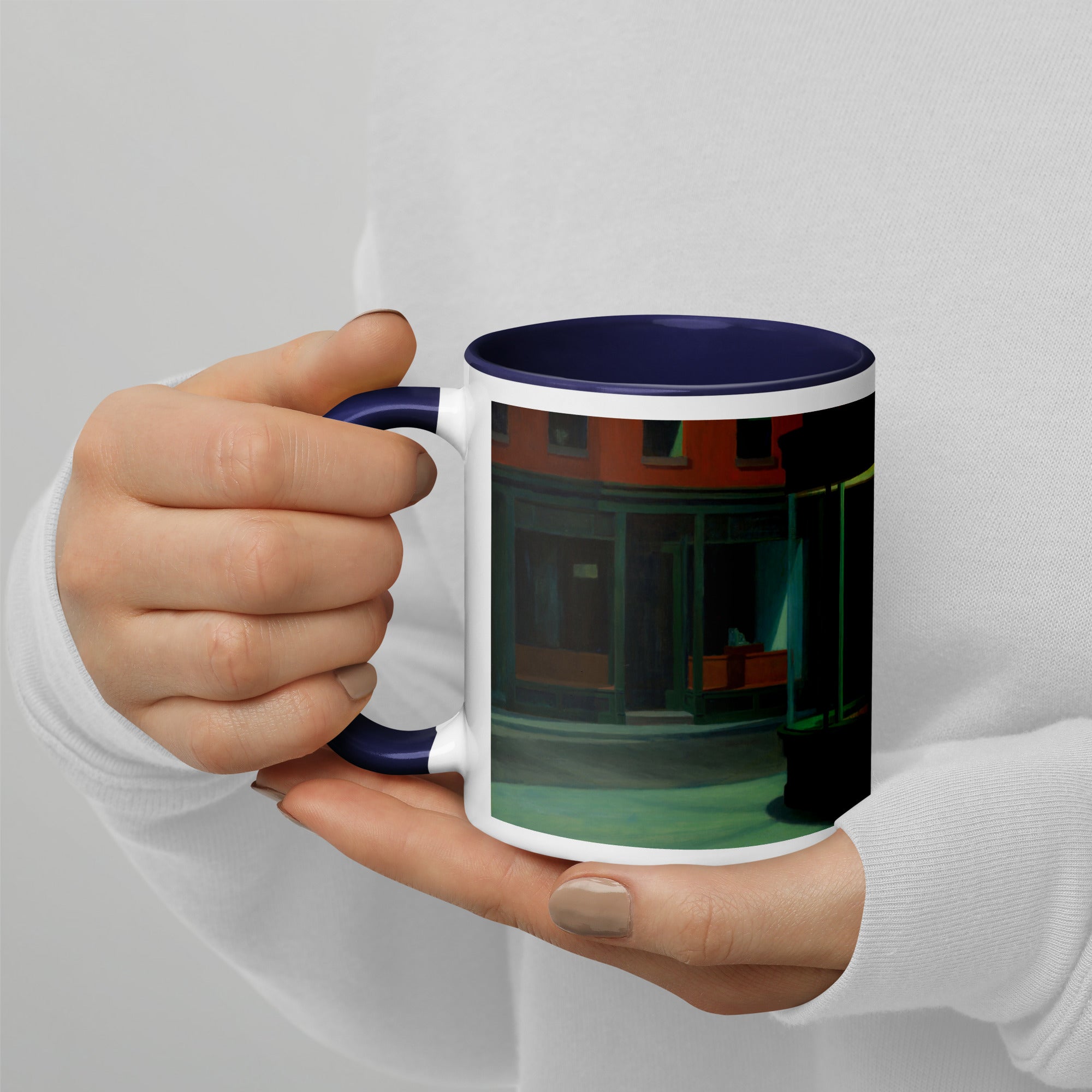 Keramiktasse mit berühmtem Gemälde „Nighthawks“ von Edward Hopper | Hochwertige Kunsttasse