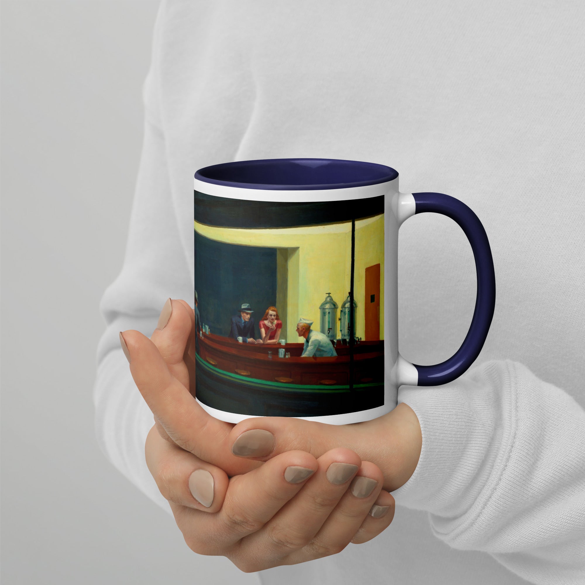 Keramiktasse mit berühmtem Gemälde „Nighthawks“ von Edward Hopper | Hochwertige Kunsttasse