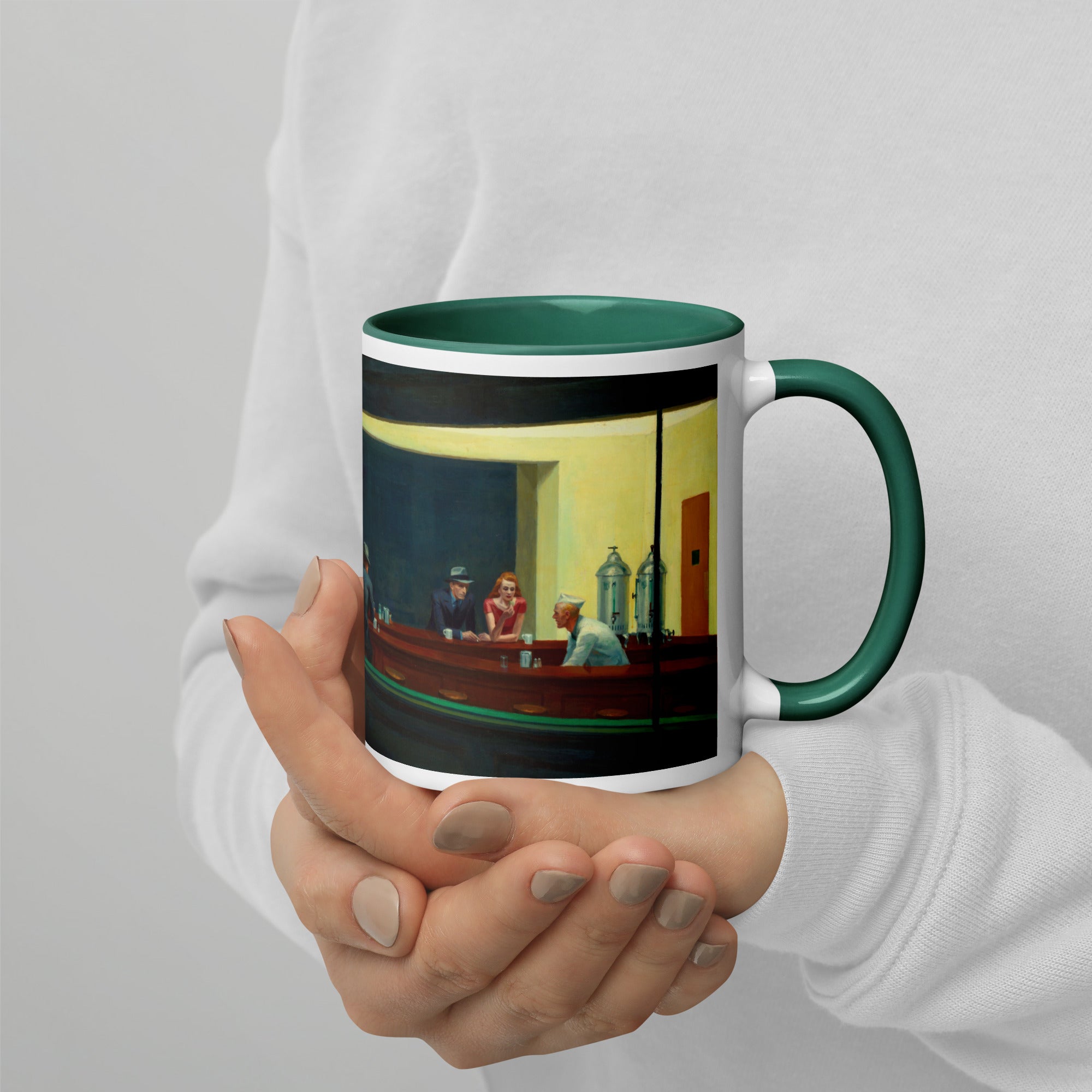 Keramiktasse mit berühmtem Gemälde „Nighthawks“ von Edward Hopper | Hochwertige Kunsttasse