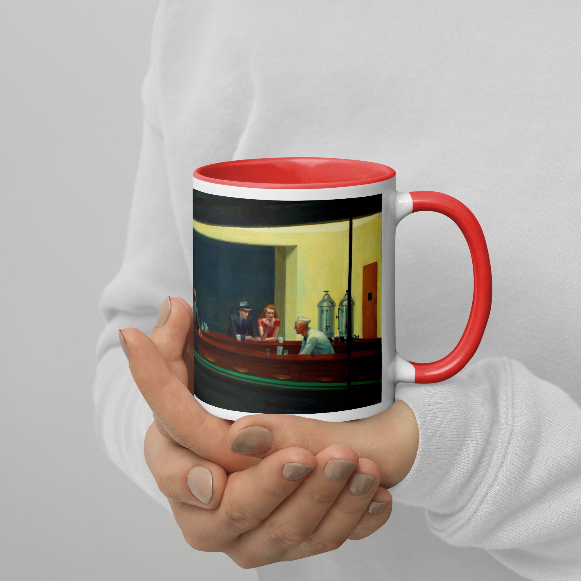 Keramiktasse mit berühmtem Gemälde „Nighthawks“ von Edward Hopper | Hochwertige Kunsttasse