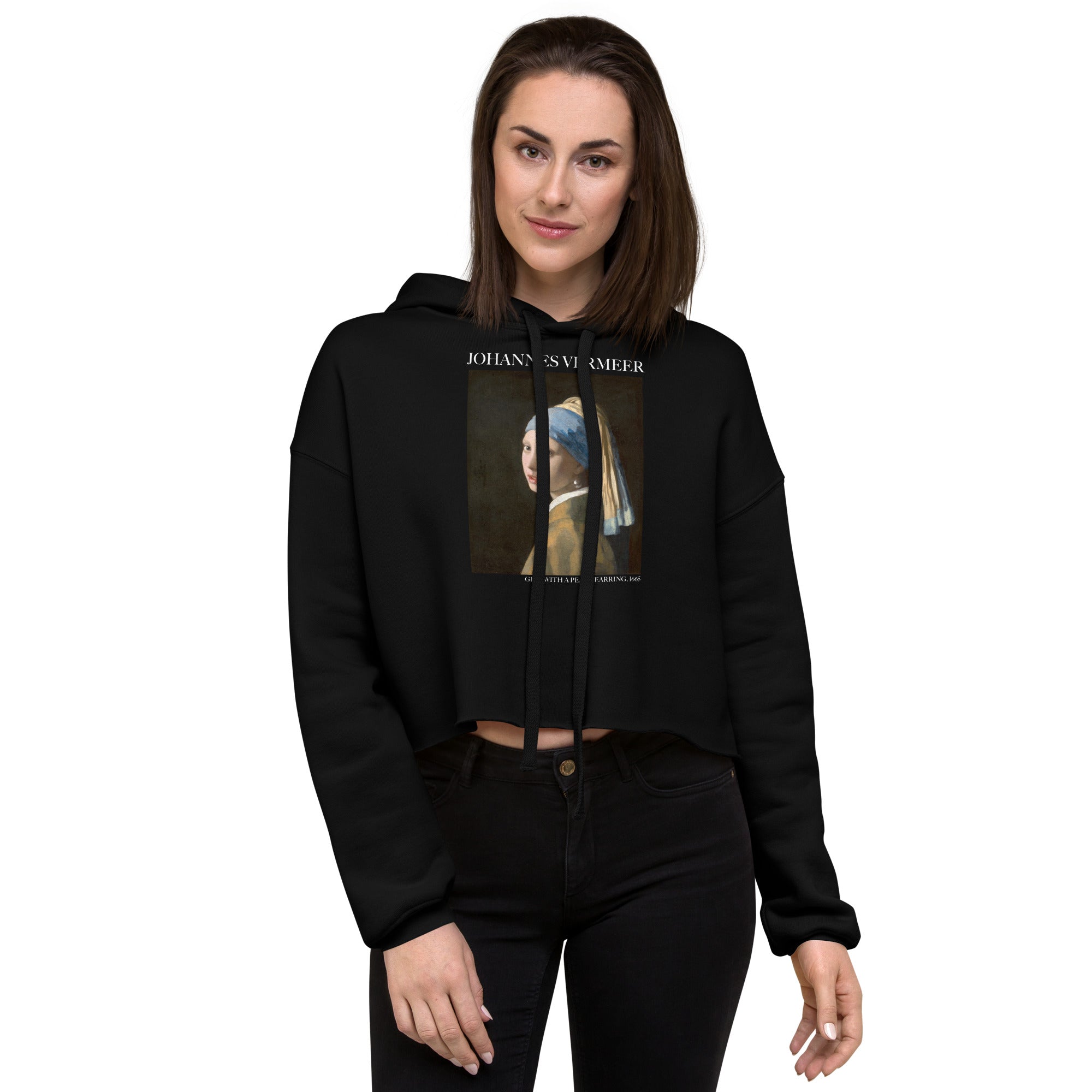 Johannes Vermeer 'Girl with a Pearl Earring' Famous Painting Cropped Hoodie | Premium Art Cropped Hoodie