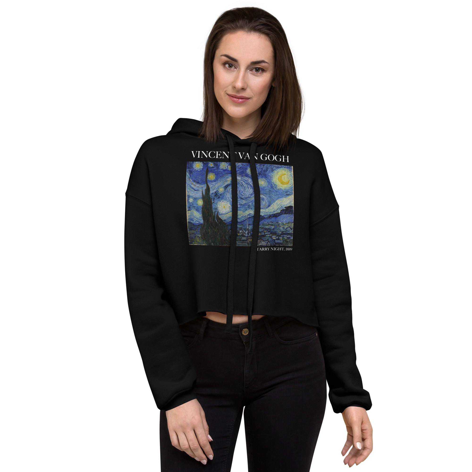 Kurzer Hoodie „Sternennacht“ von Vincent van Gogh, berühmtes Gemälde | Kurzer Hoodie mit Premium-Kunstmotiv