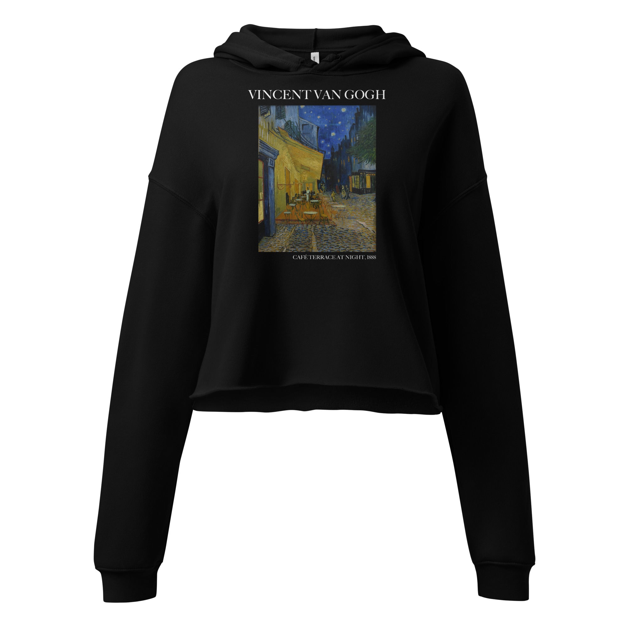 Vincent van Gogh 'Café Terrace at Night' Famous Painting Cropped Hoodie | Premium Art Cropped Hoodie