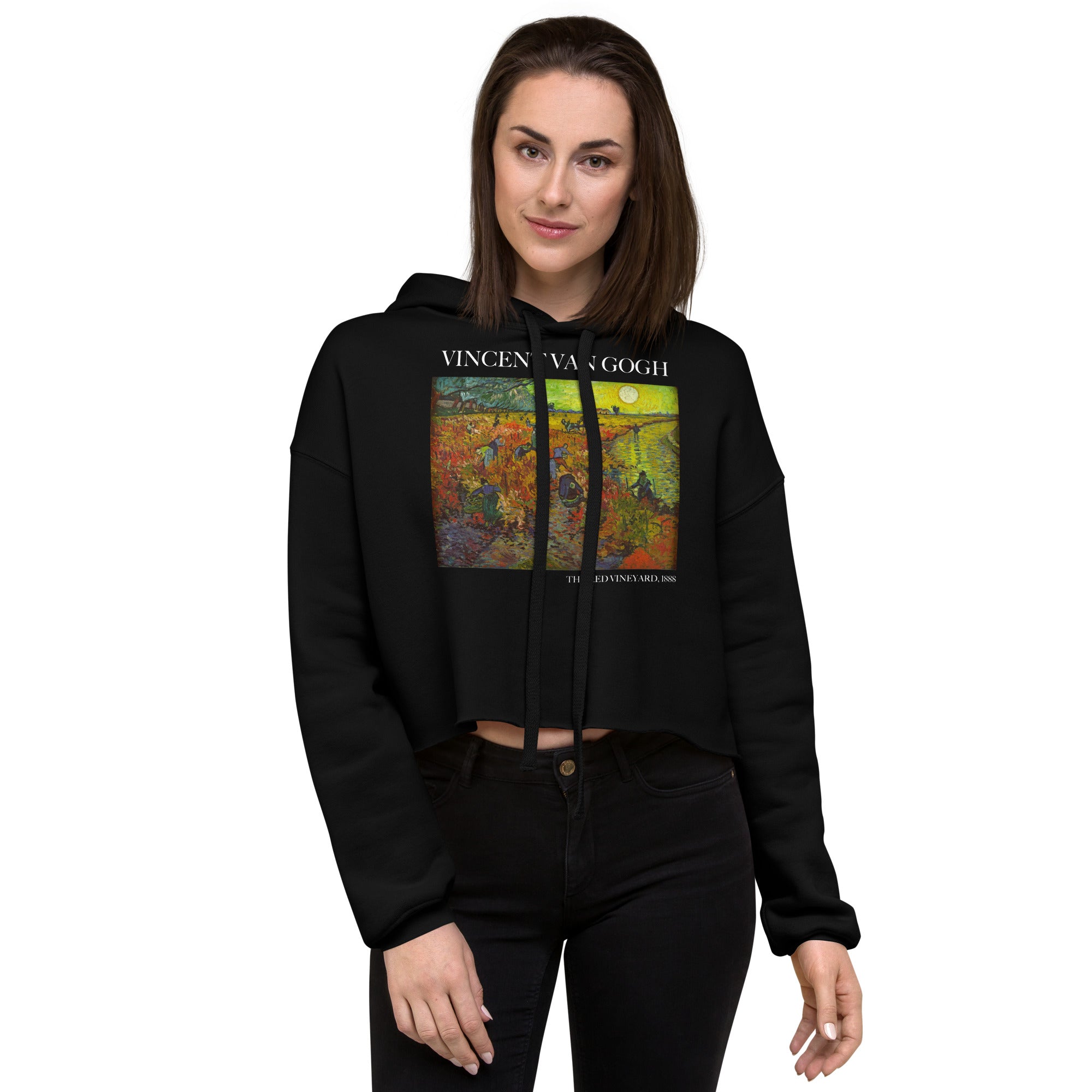 Vincent van Gogh 'The Red Vineyard' Famous Painting Cropped Hoodie | Premium Art Cropped Hoodie