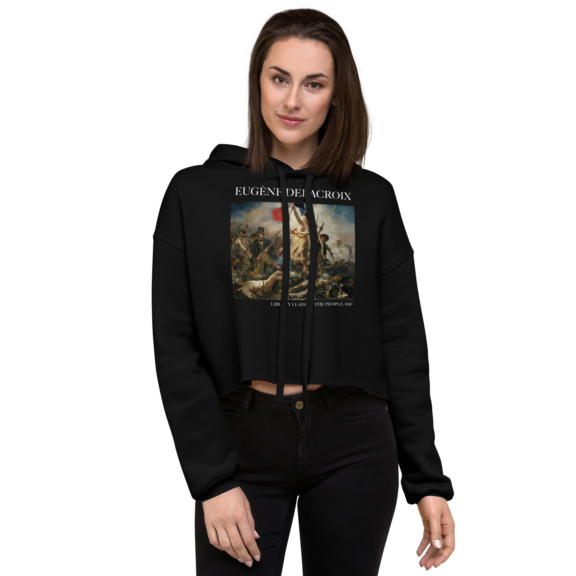 Eugène Delacroix 'Liberty Leading the People' Famous Painting Cropped Hoodie | Premium Art Cropped Hoodie