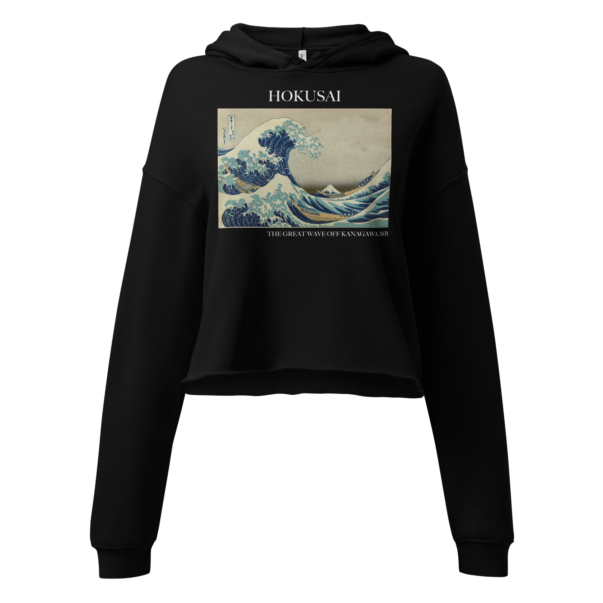 Kurzer Hoodie „Die große Welle vor Kanagawa“ von Hokusai, berühmtes Gemälde | Kurzer Hoodie mit Premium-Kunstmotiv
