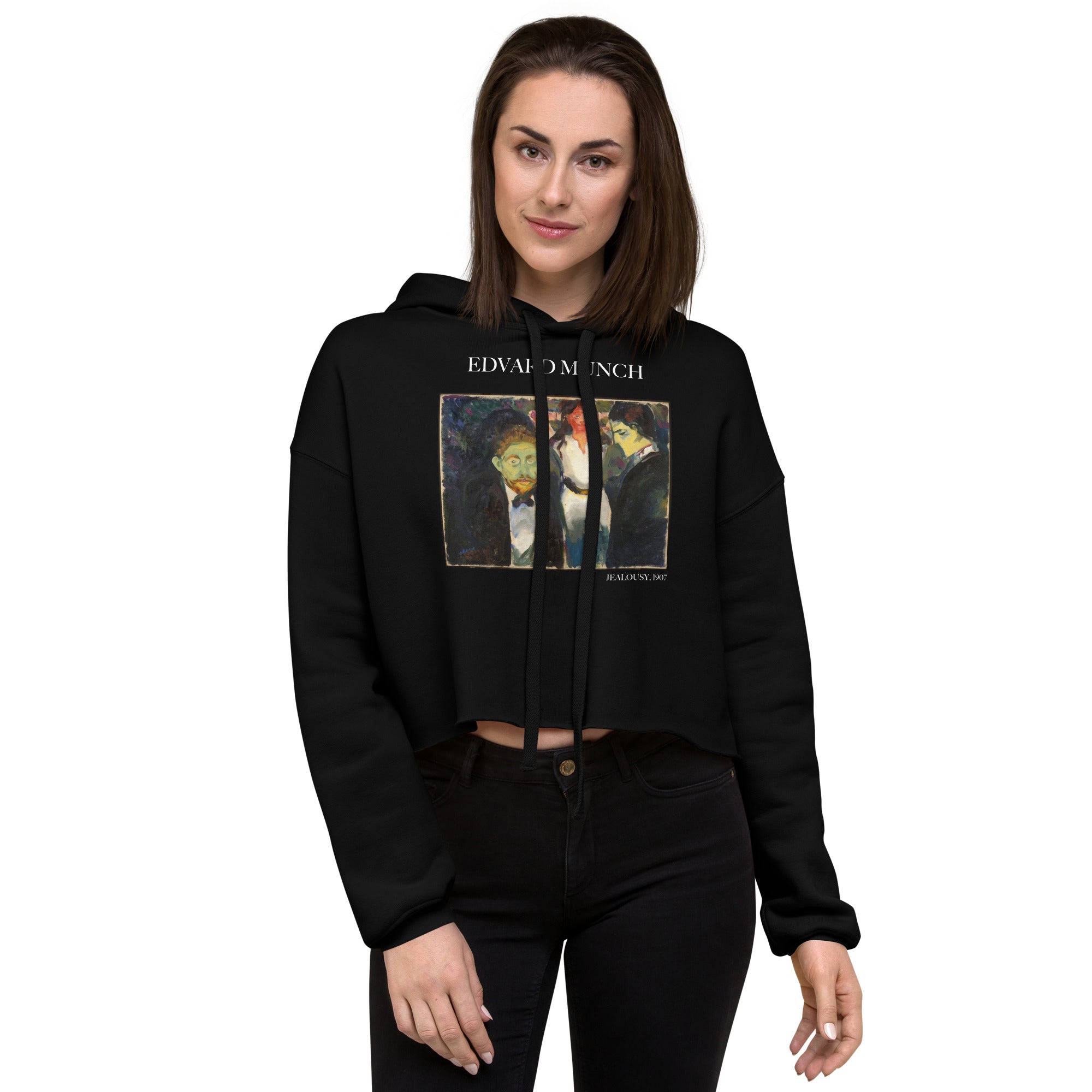 Edvard Munch 'Jealousy' Famous Painting Cropped Hoodie | Premium Art Cropped Hoodie