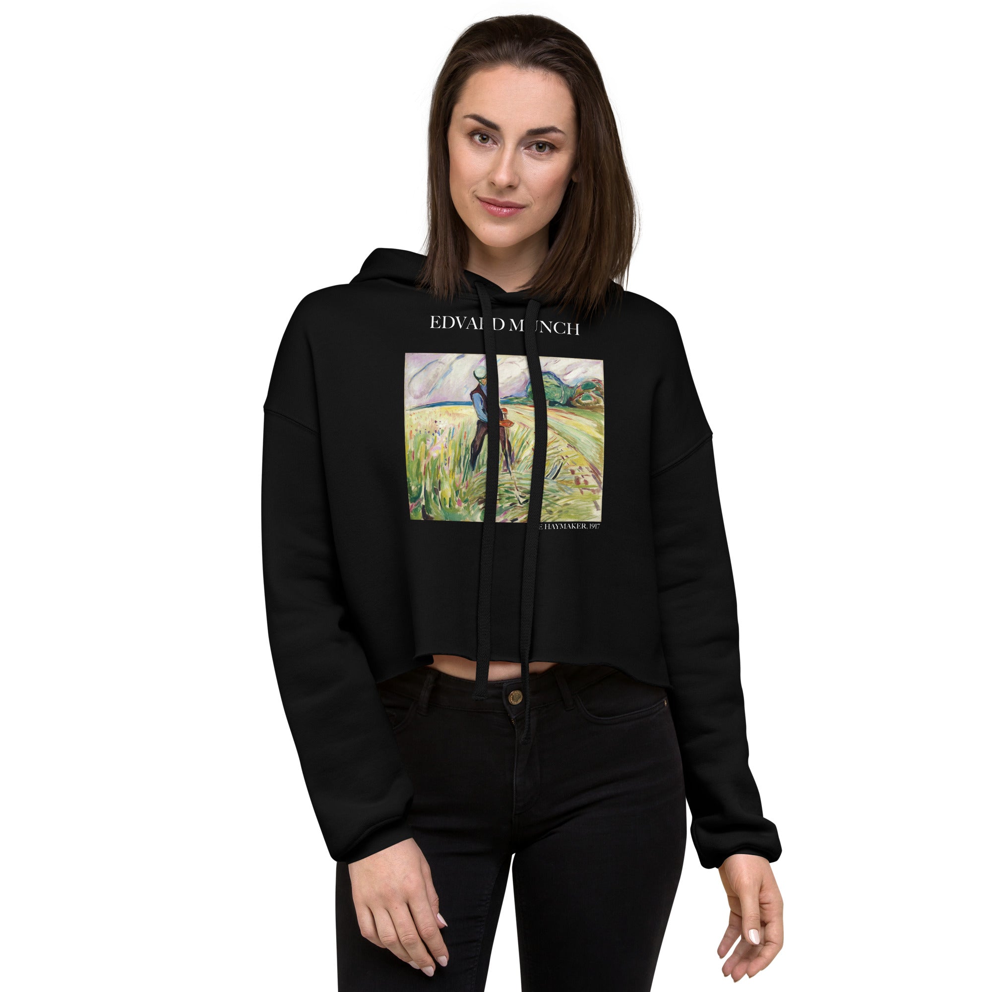 Kurzer Hoodie „Der Heumacher“ von Edvard Munch, berühmtes Gemälde | Kurzer Hoodie mit Premium-Kunstmotiv