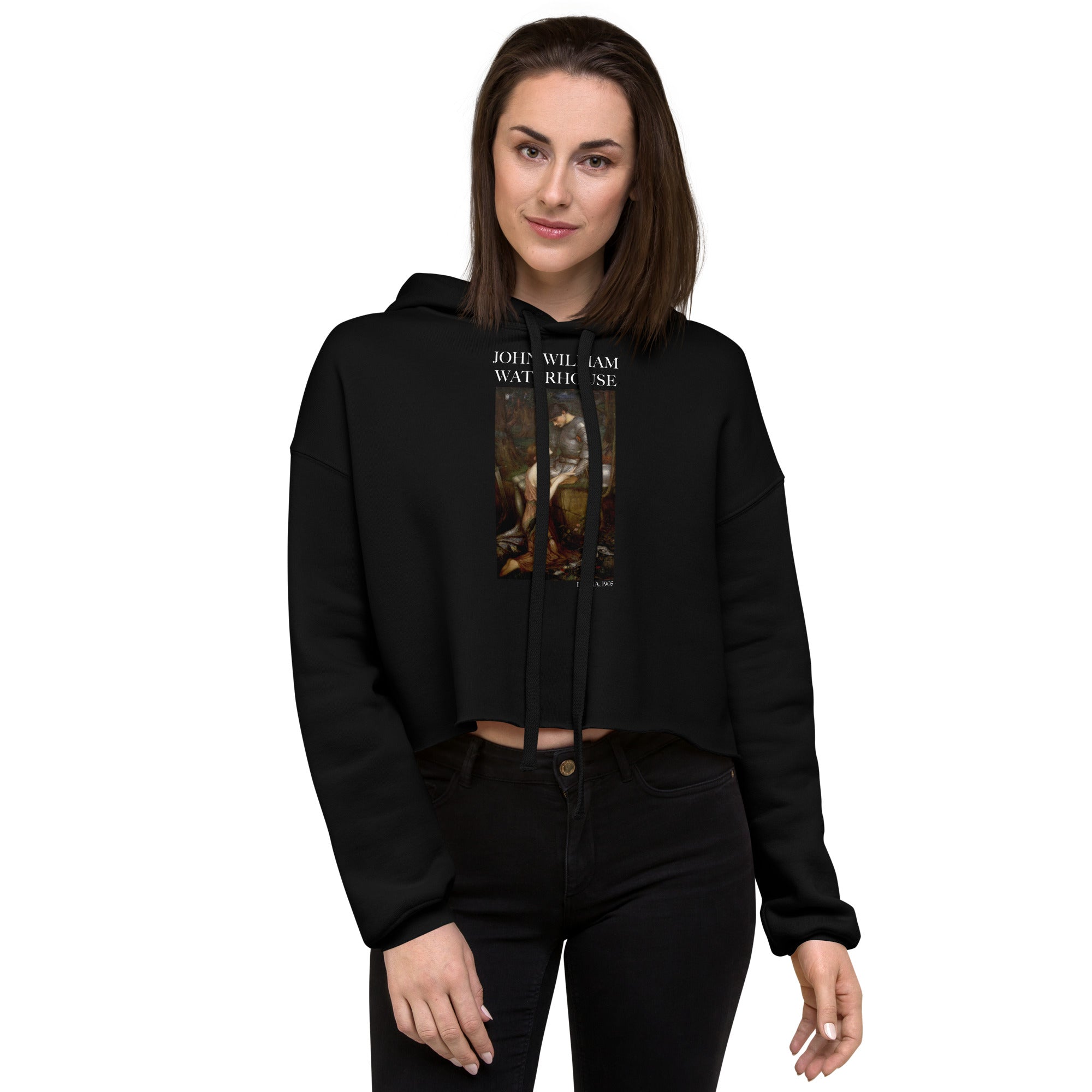 Kurzer Hoodie „Lamia“ von John William Waterhouse, berühmtes Gemälde | Kurzer Hoodie mit Premium-Kunstmotiv