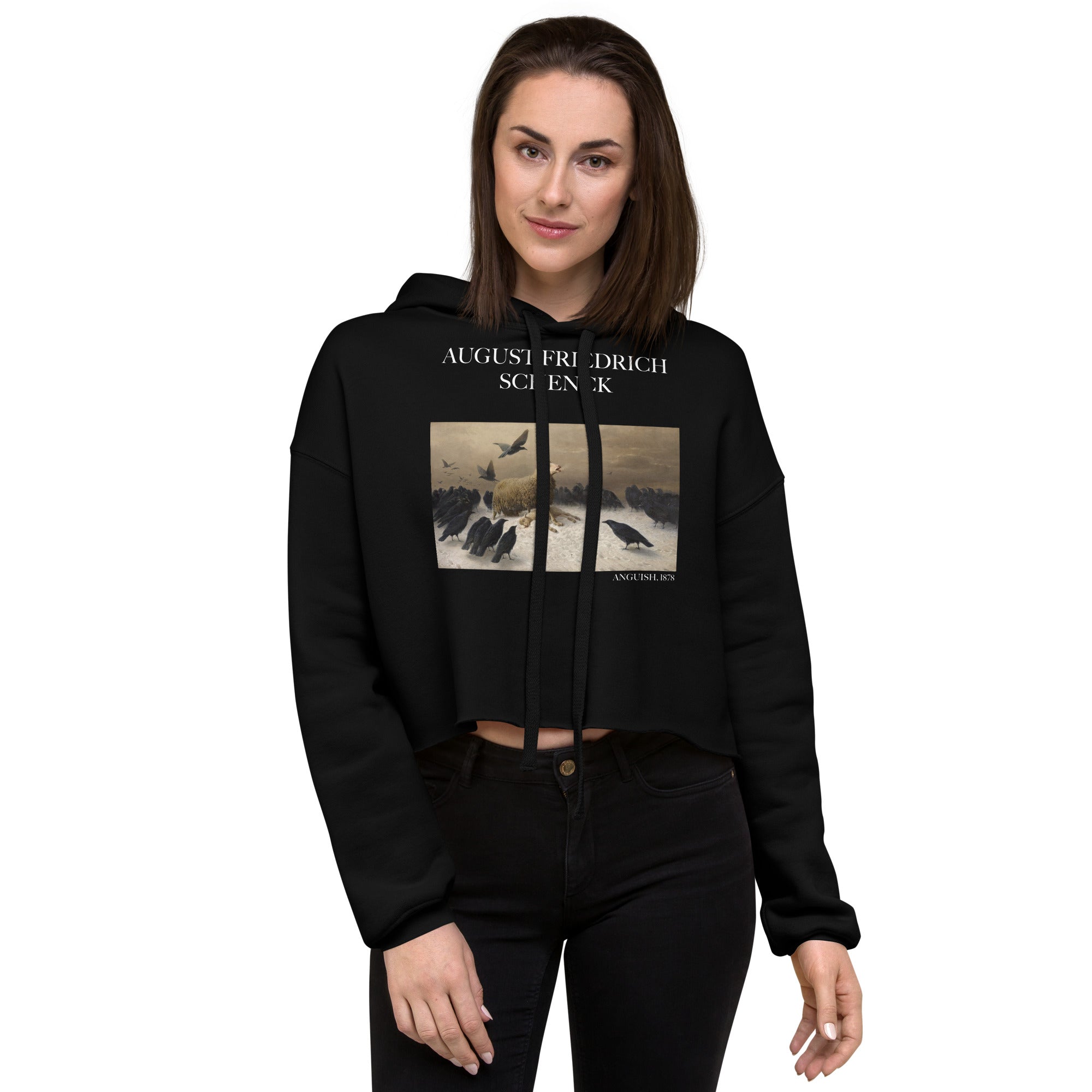 August Friedrich Schenck 'Anguish' Famous Painting Cropped Hoodie | Premium Art Cropped Hoodie