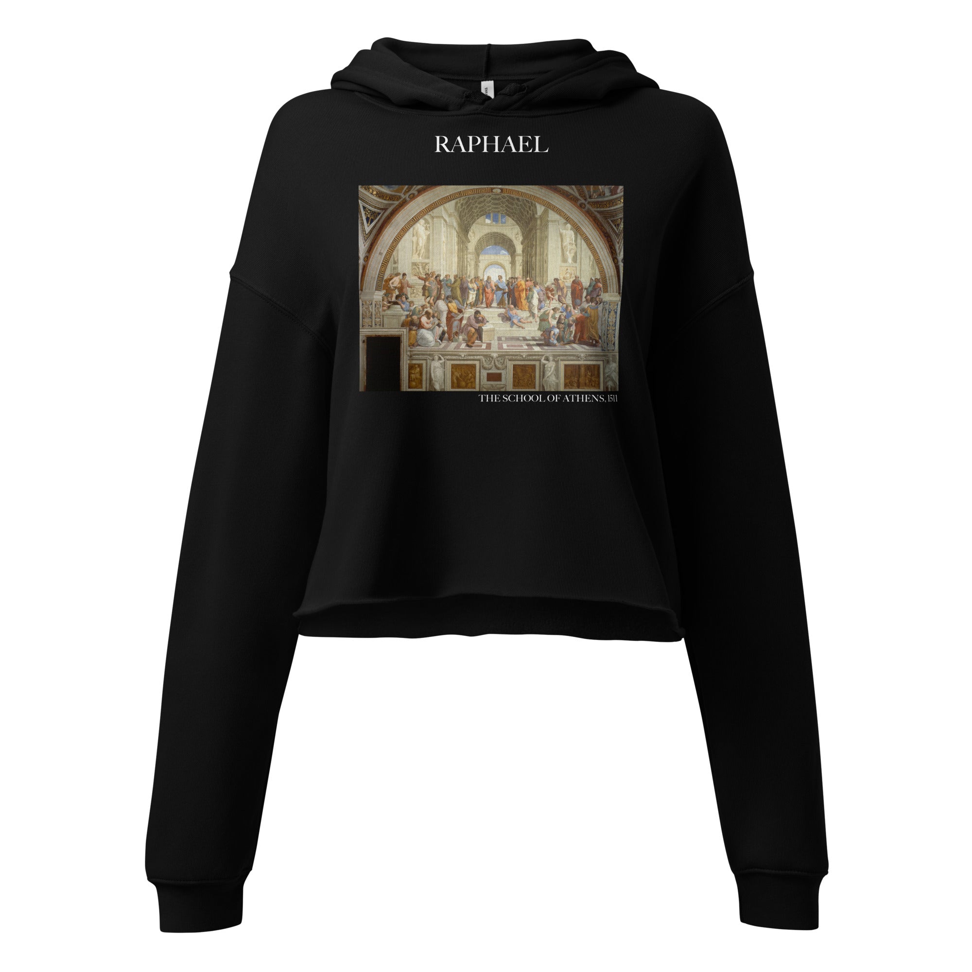 Kurzer Hoodie mit berühmtem Gemälde „Die Schule von Athen“ von Raphael | Kurzer Hoodie mit Premium-Kunstmotiv