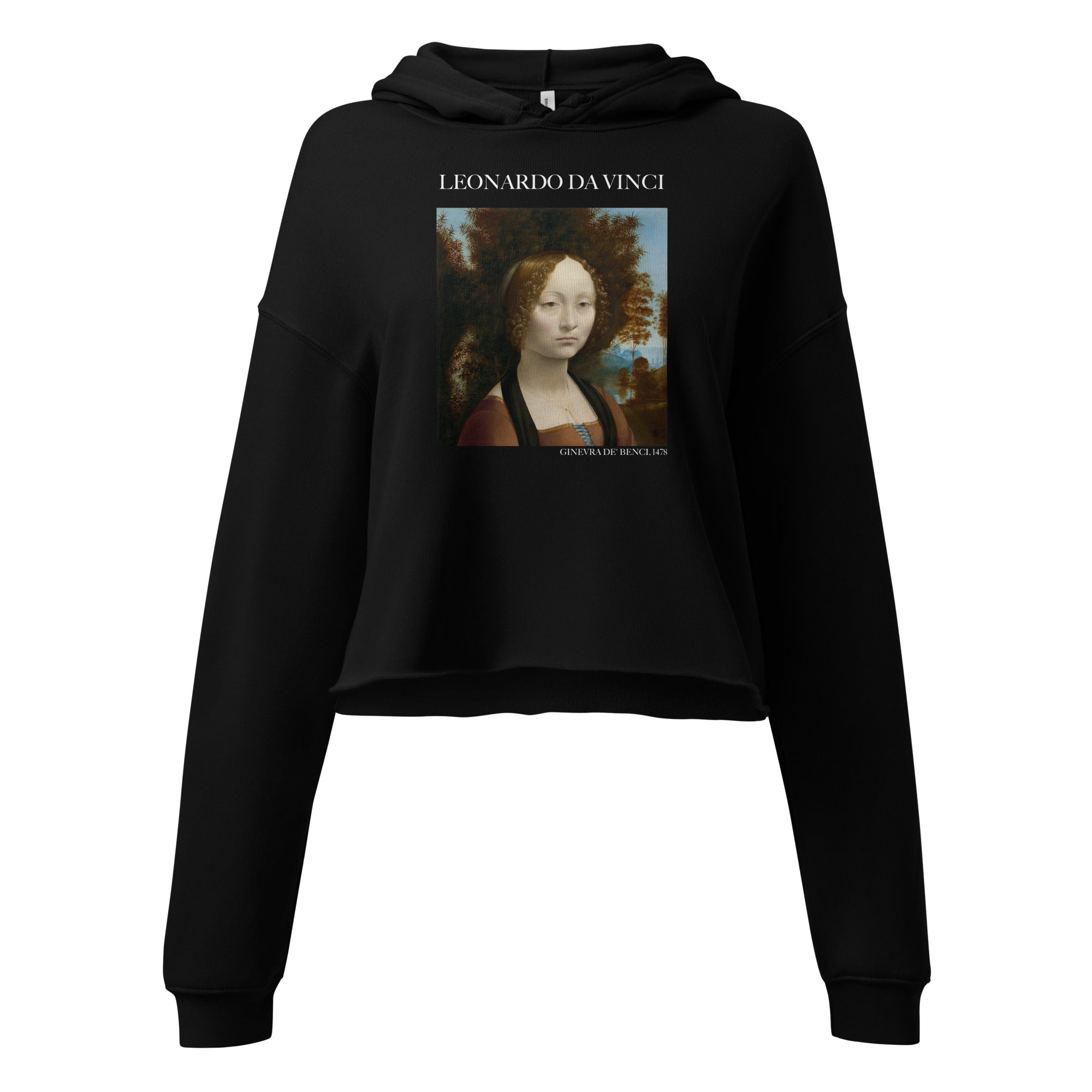 Leonardo da Vinci 'Ginevra de' Benci' Famous Painting Cropped Hoodie | Premium Art Cropped Hoodie