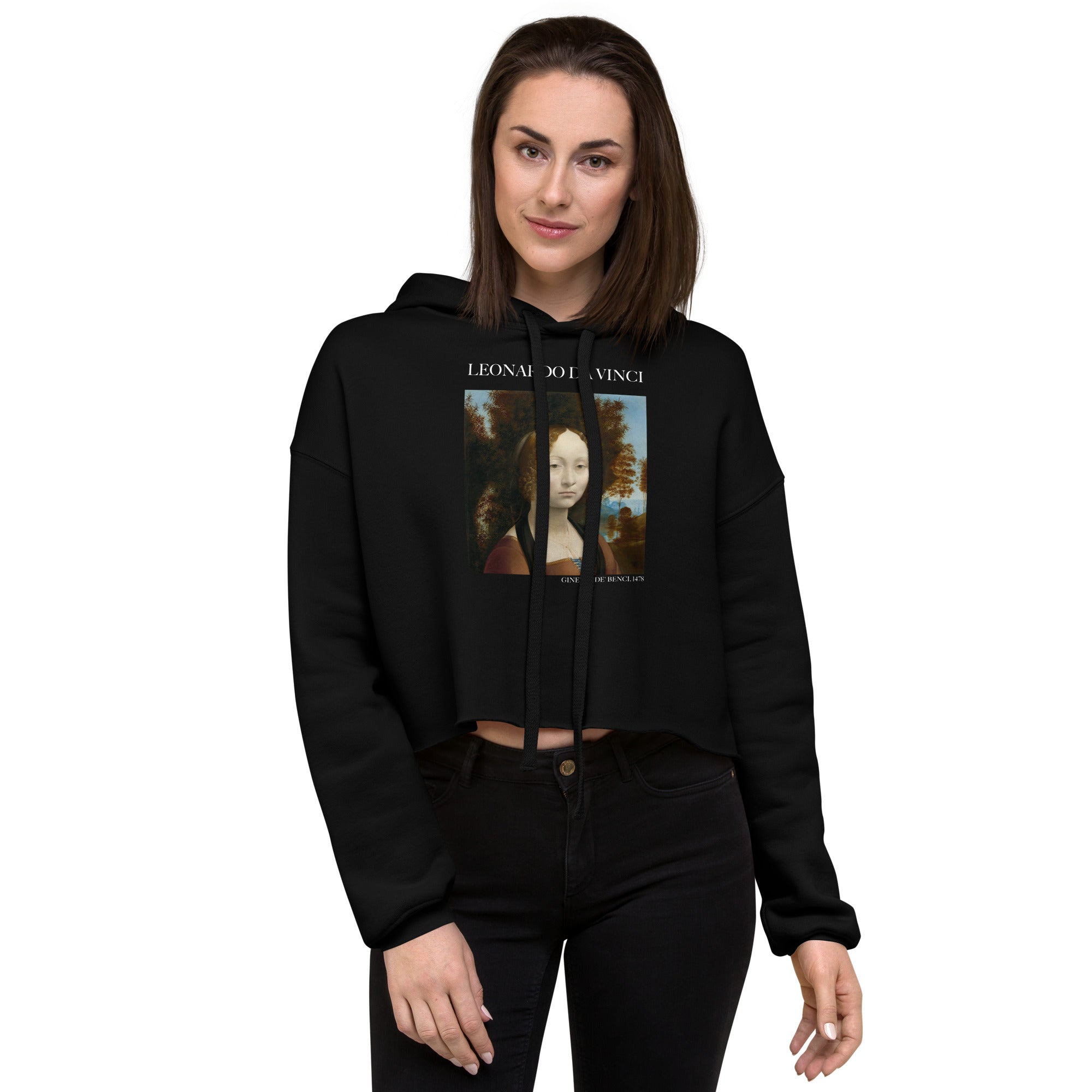 Leonardo da Vinci 'Ginevra de' Benci' Famous Painting Cropped Hoodie | Premium Art Cropped Hoodie