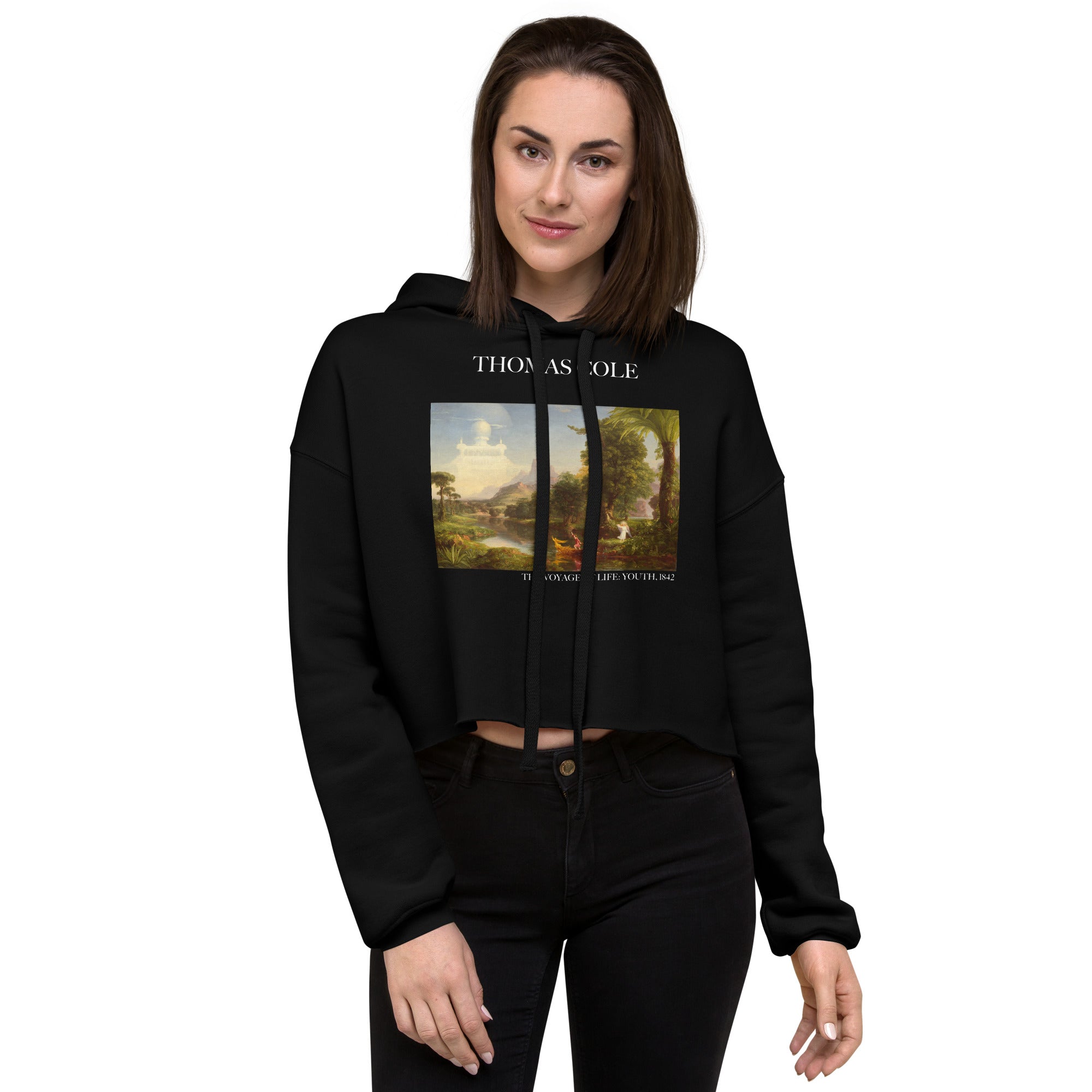 Kurzer Hoodie mit berühmtem Gemälde „Die Reise des Lebens: Jugend“ von Thomas Cole | Kurzer Hoodie mit Premium-Kunstmotiv