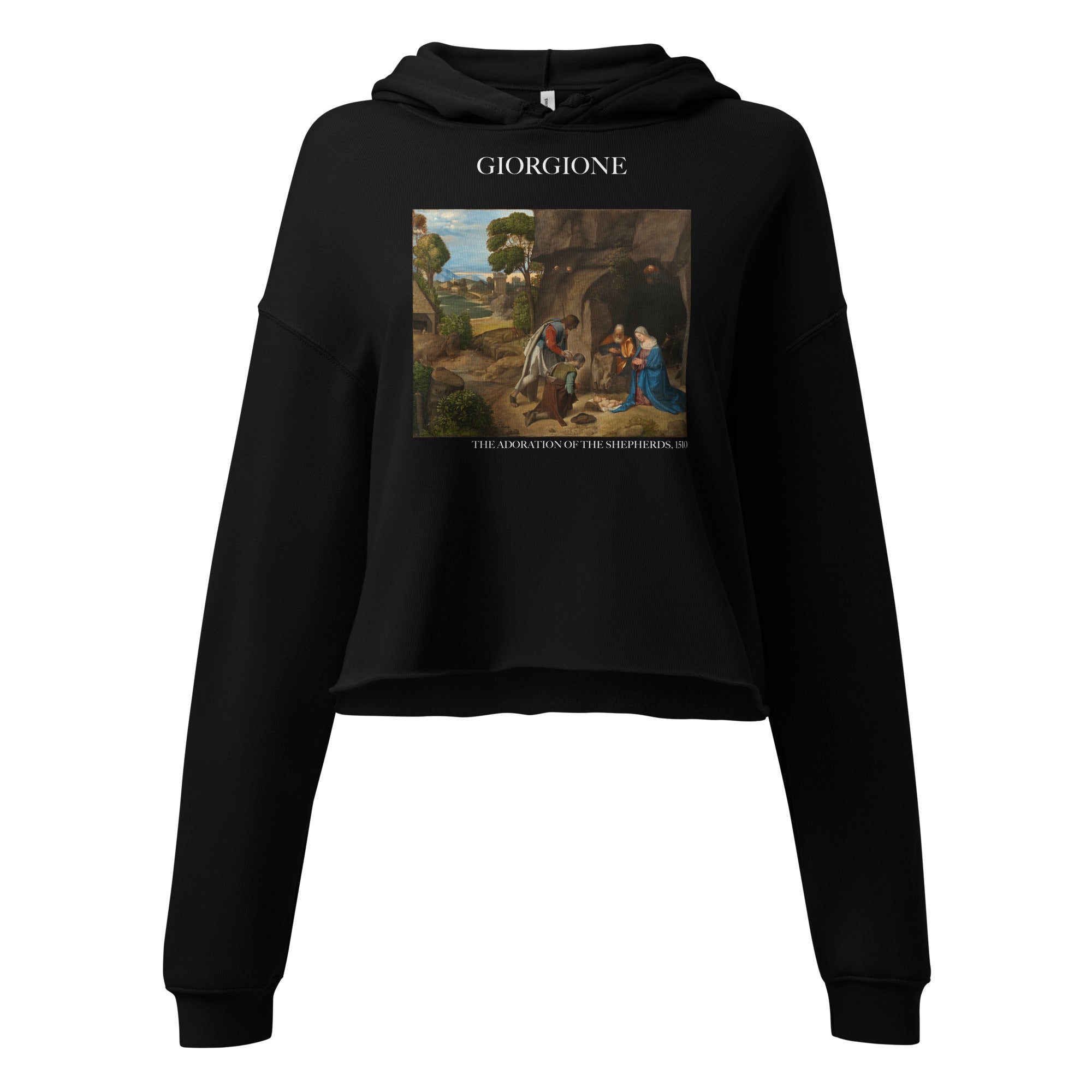 Kurzer Hoodie mit berühmtem Gemälde „Die Anbetung der Hirten“ von Giorgione | Kurzer Hoodie mit Premium-Kunstmotiv