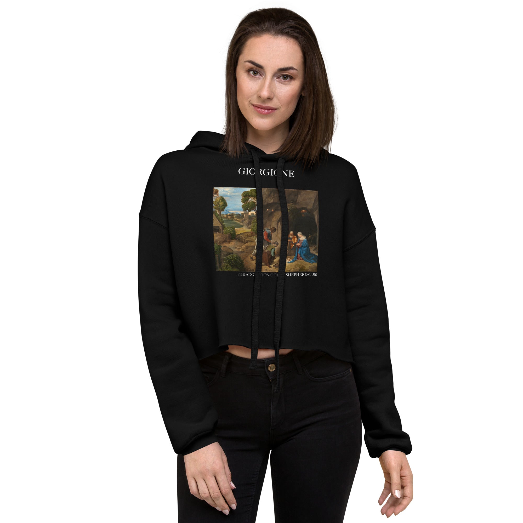 Kurzer Hoodie mit berühmtem Gemälde „Die Anbetung der Hirten“ von Giorgione | Kurzer Hoodie mit Premium-Kunstmotiv