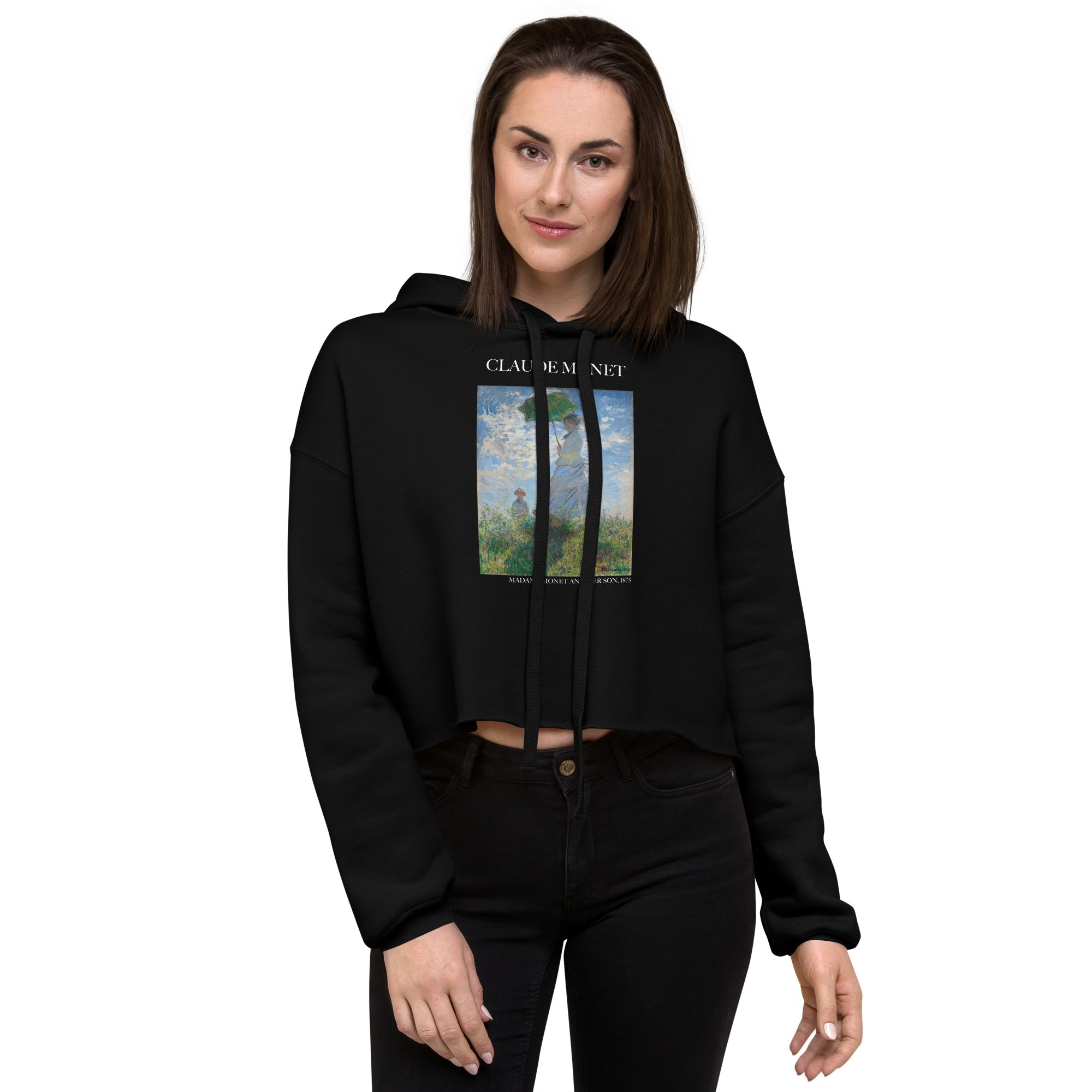 Claude Monet 'Madame Monet and Her Son' Famous Painting Cropped Hoodie | Premium Art Cropped Hoodie