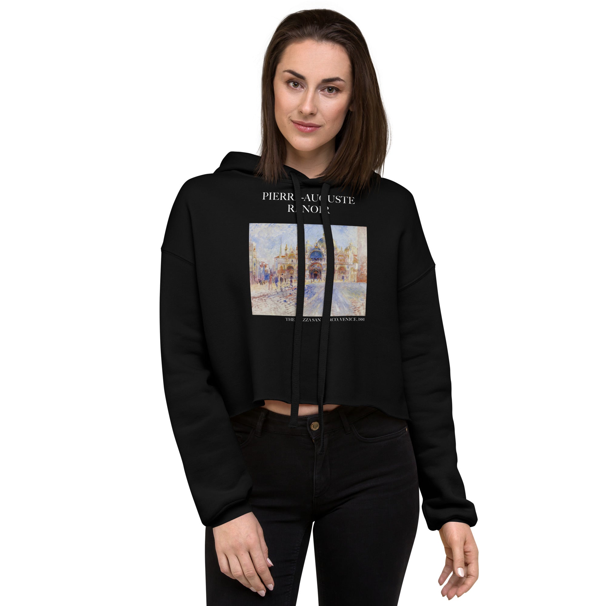 Pierre-Auguste Renoir 'The Piazza San Marco, Venice' Famous Painting Cropped Hoodie | Premium Art Cropped Hoodie