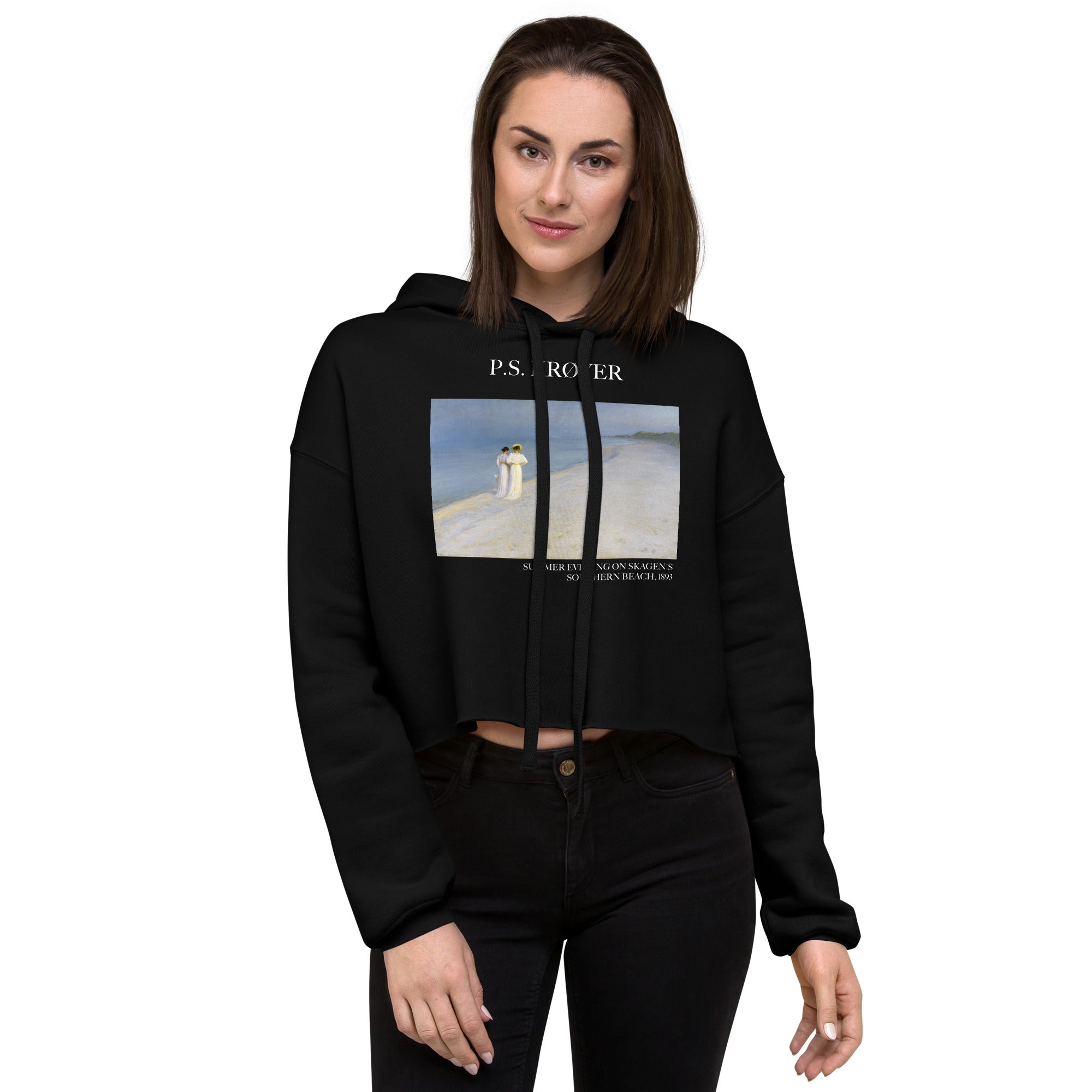 P.S. Krøyer 'Summer Evening on Skagen's Southern Beach' Famous Painting Cropped Hoodie | Premium Art Cropped Hoodie