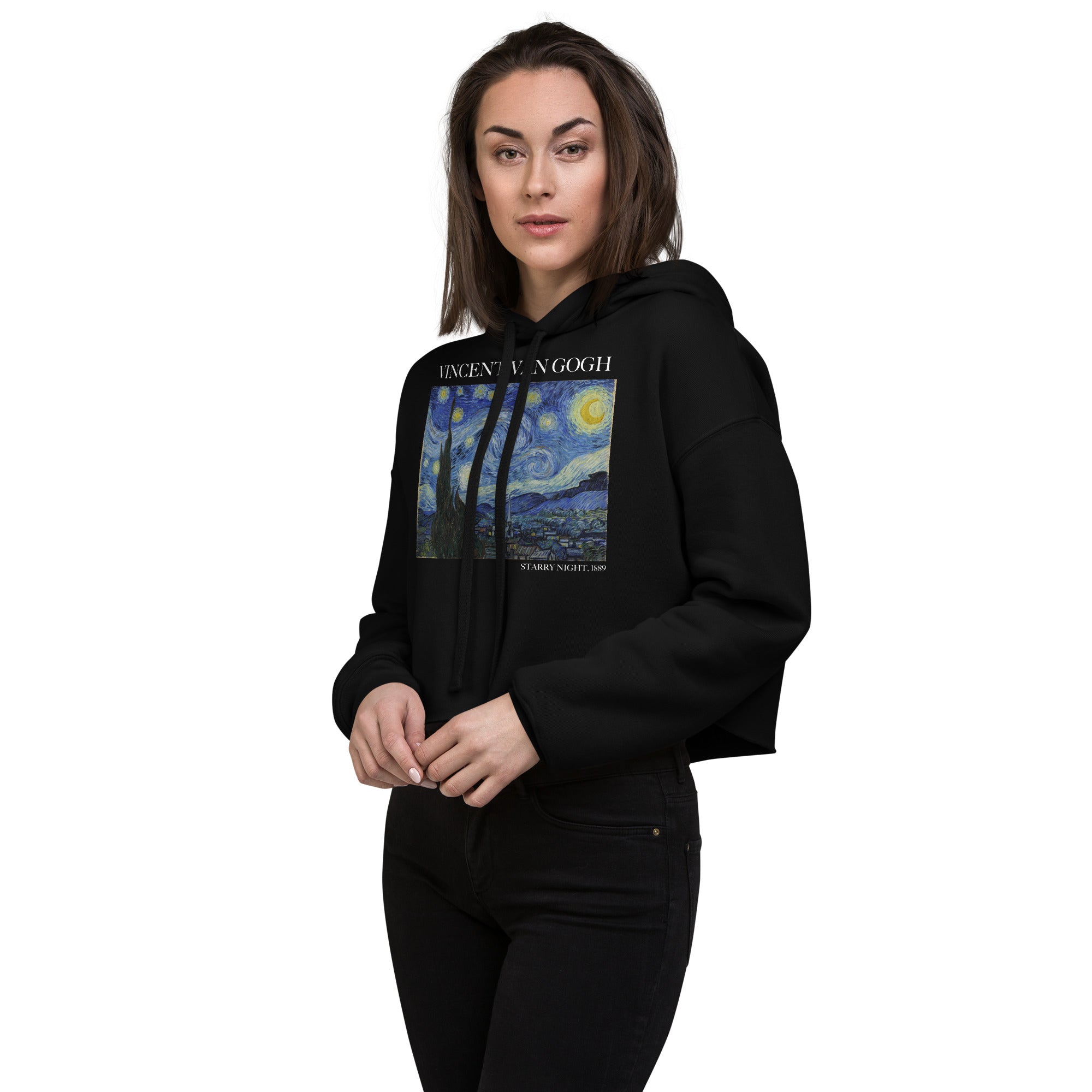 Kurzer Hoodie „Sternennacht“ von Vincent van Gogh, berühmtes Gemälde | Kurzer Hoodie mit Premium-Kunstmotiv