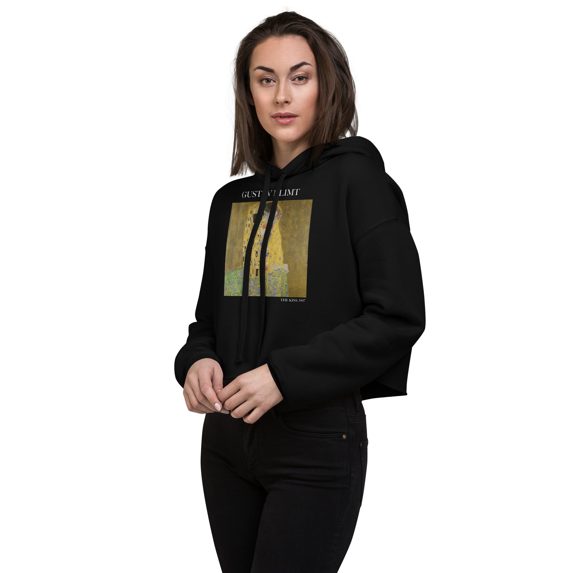 Gustav Klimt 'The Kiss' Famous Painting Cropped Hoodie | Premium Art Cropped Hoodie