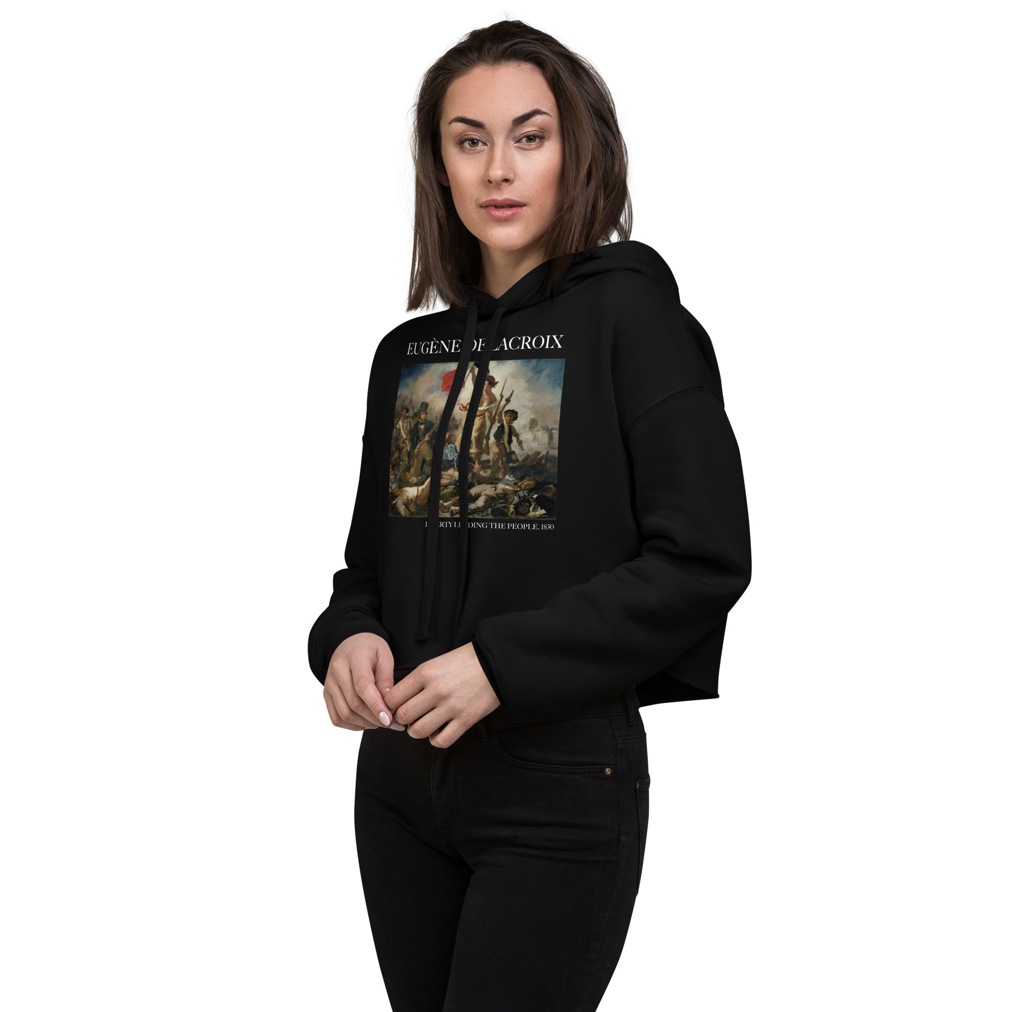 Eugène Delacroix 'Liberty Leading the People' Famous Painting Cropped Hoodie | Premium Art Cropped Hoodie