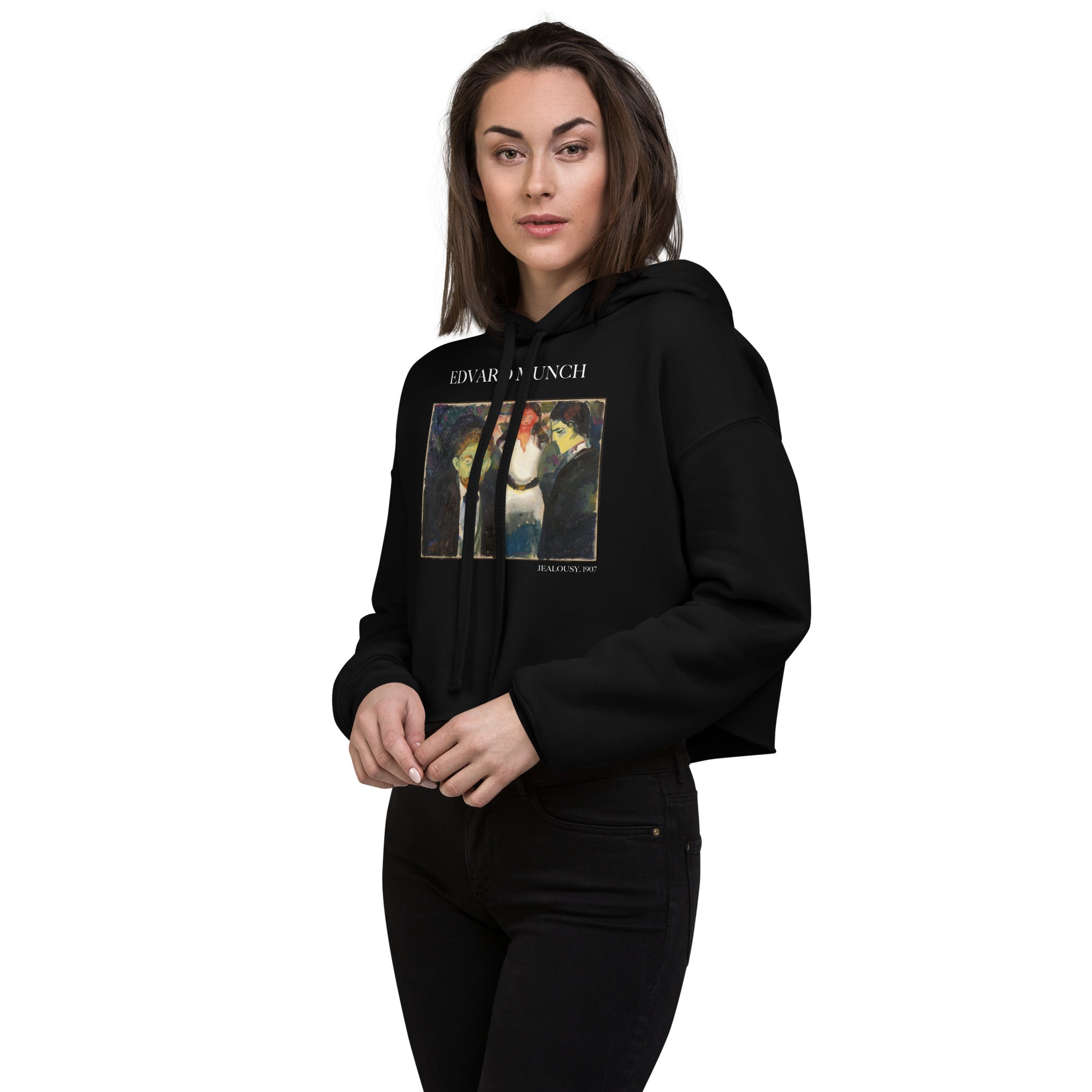 Edvard Munch 'Jealousy' Famous Painting Cropped Hoodie | Premium Art Cropped Hoodie