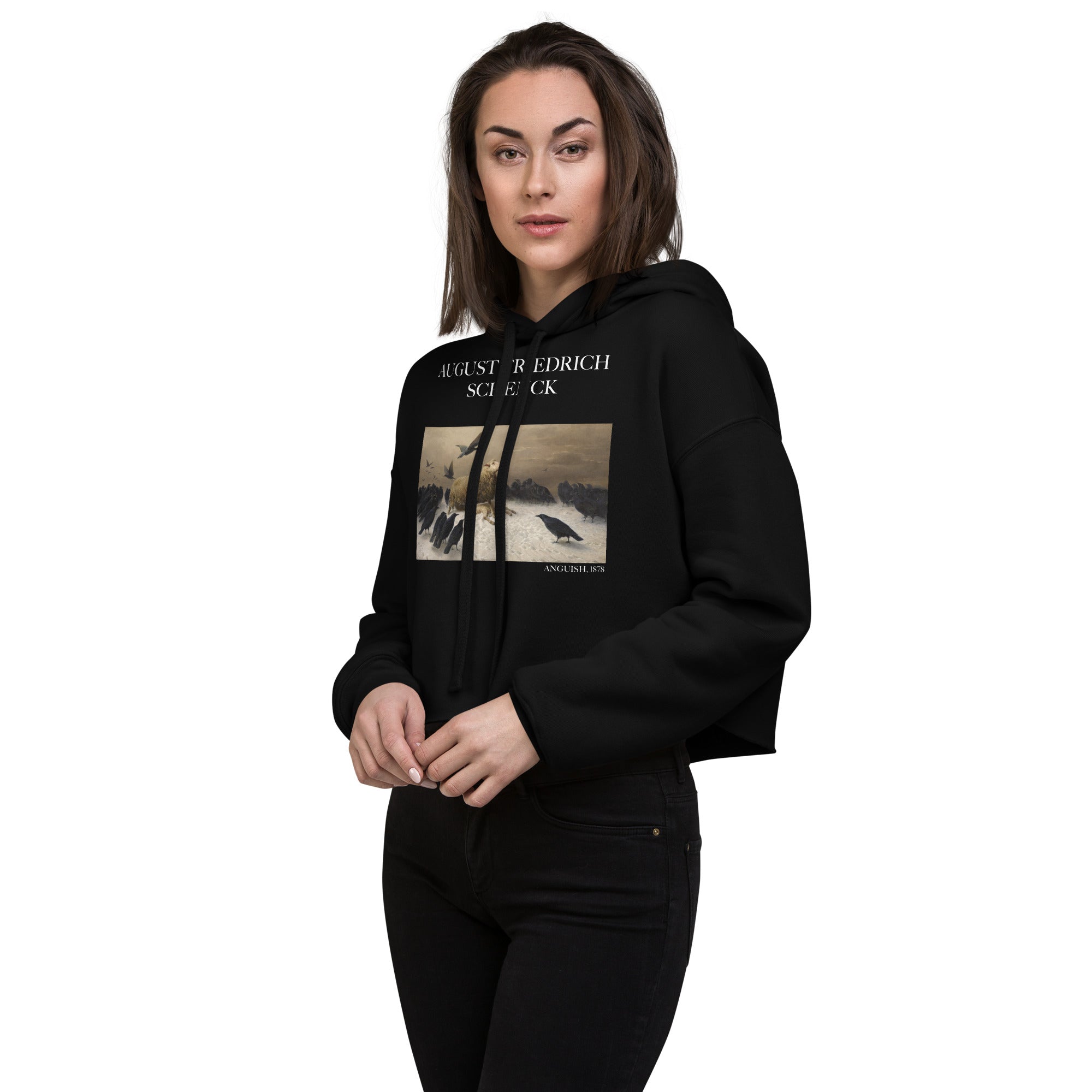 August Friedrich Schenck 'Anguish' Famous Painting Cropped Hoodie | Premium Art Cropped Hoodie