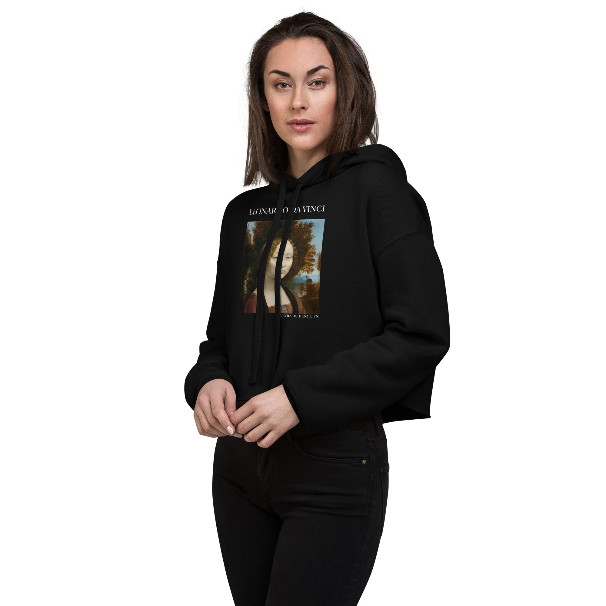 Leonardo da Vinci 'Ginevra de' Benci' Famous Painting Cropped Hoodie | Premium Art Cropped Hoodie