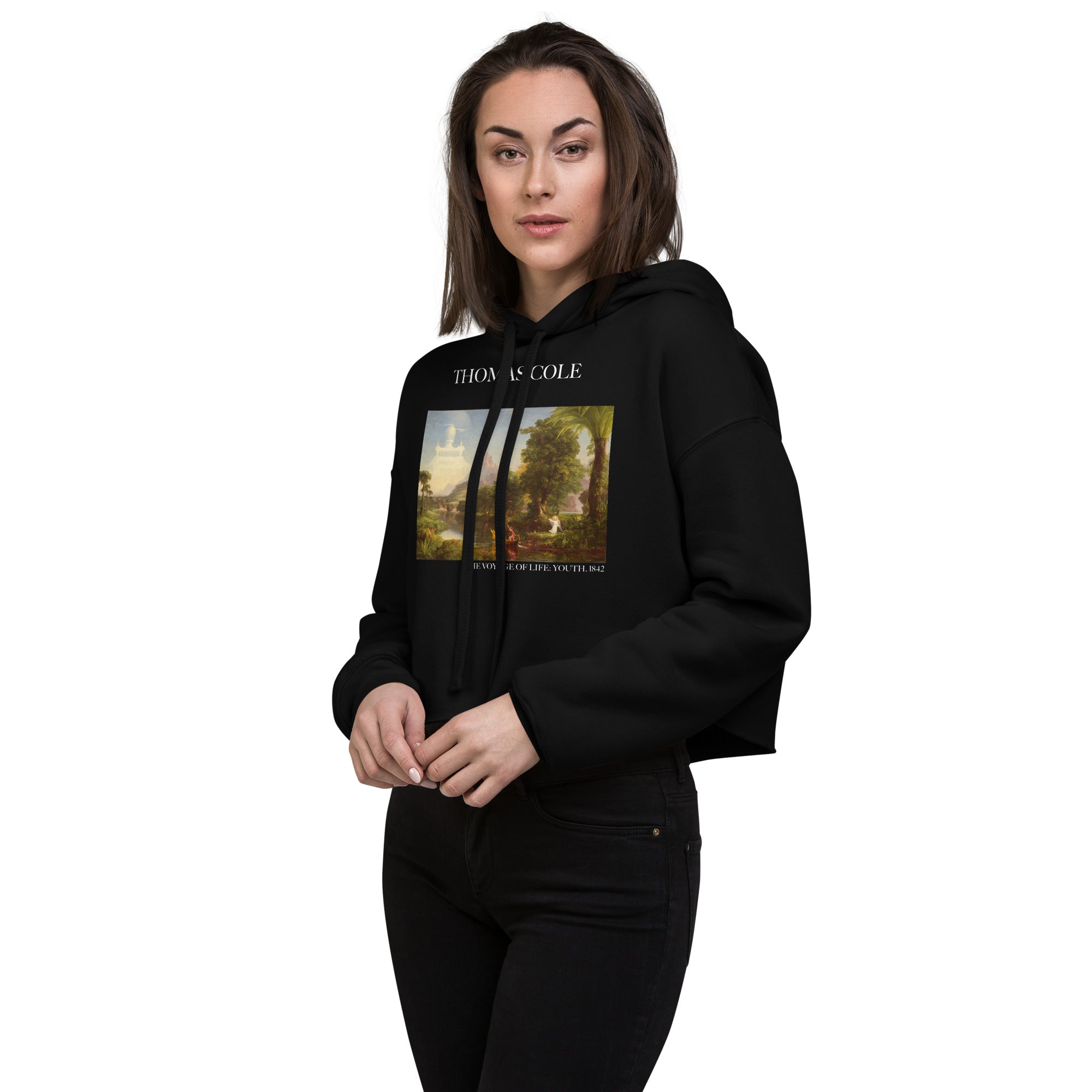 Kurzer Hoodie mit berühmtem Gemälde „Die Reise des Lebens: Jugend“ von Thomas Cole | Kurzer Hoodie mit Premium-Kunstmotiv