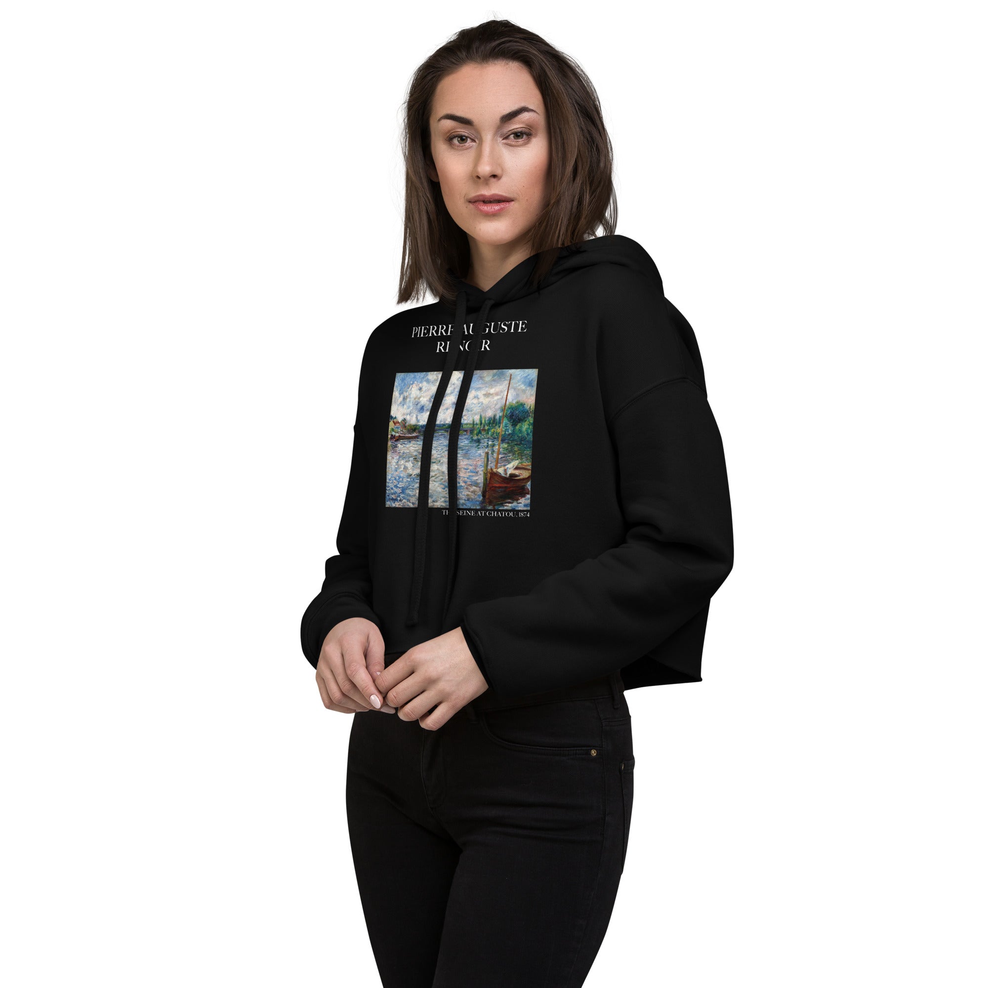 Pierre-Auguste Renoir – Kurzer Hoodie „Die Seine bei Chatou“, berühmtes Gemälde | Kurzer Hoodie für Premium-Kunst