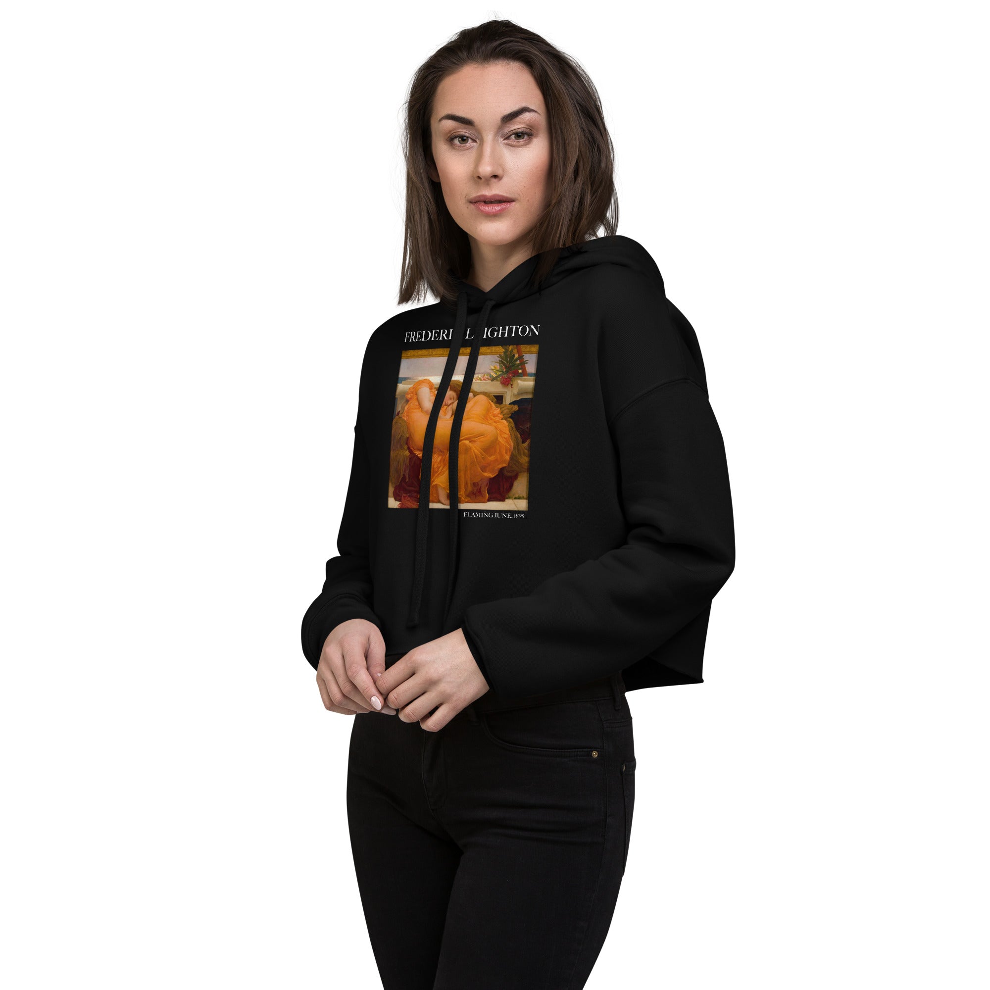 Frederic Leighton 'Flaming June' Famous Painting Cropped Hoodie | Premium Art Cropped Hoodie