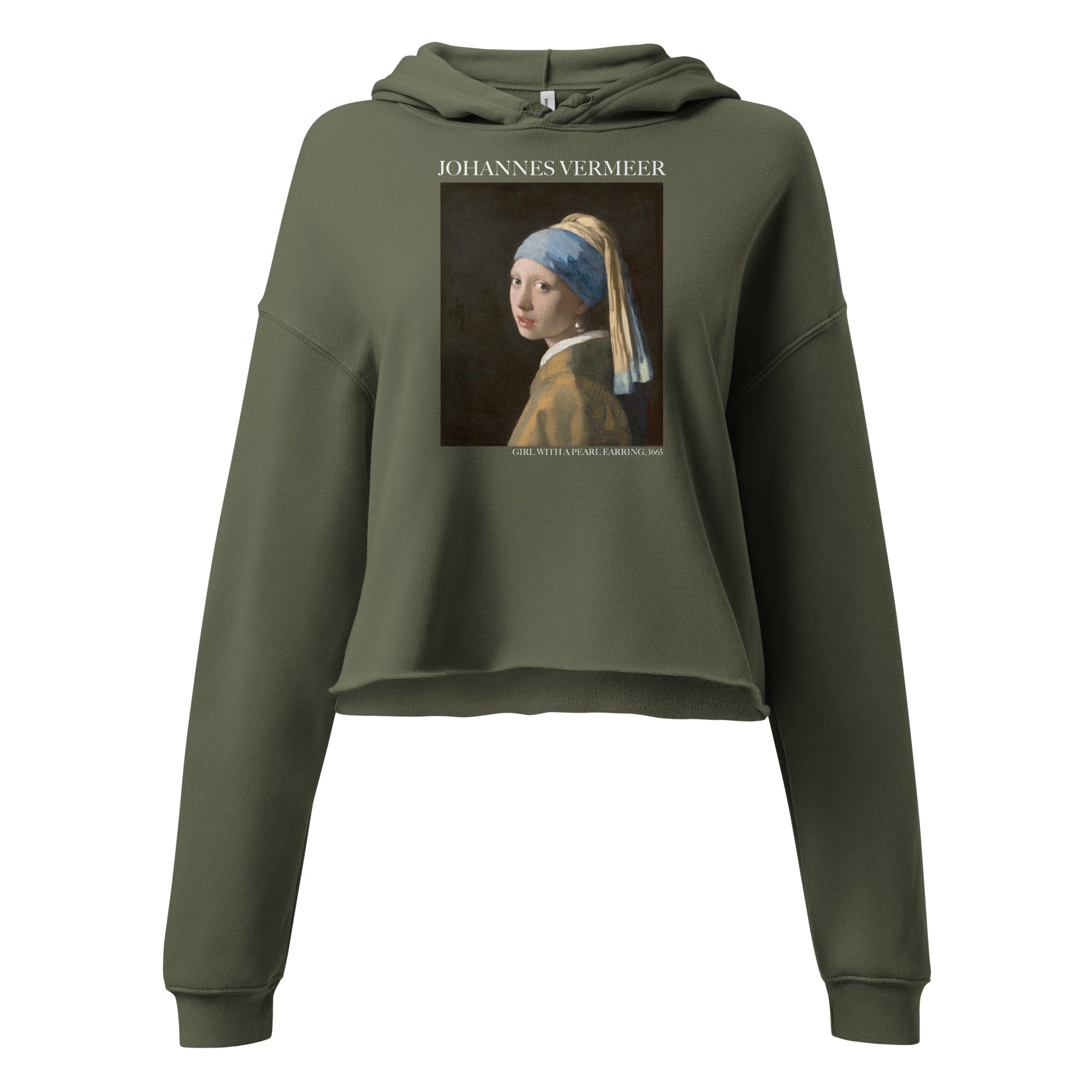 Johannes Vermeer 'Girl with a Pearl Earring' Famous Painting Cropped Hoodie | Premium Art Cropped Hoodie