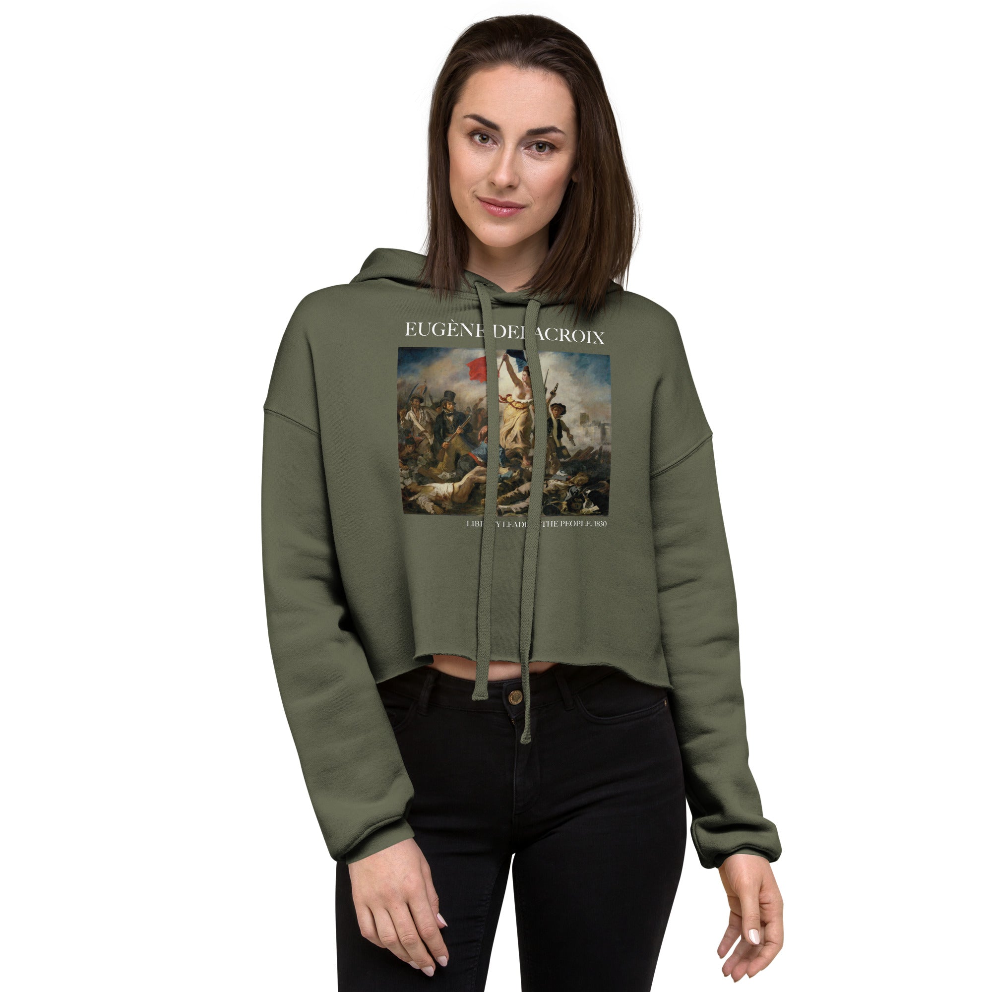 Eugène Delacroix 'Liberty Leading the People' Famous Painting Cropped Hoodie | Premium Art Cropped Hoodie